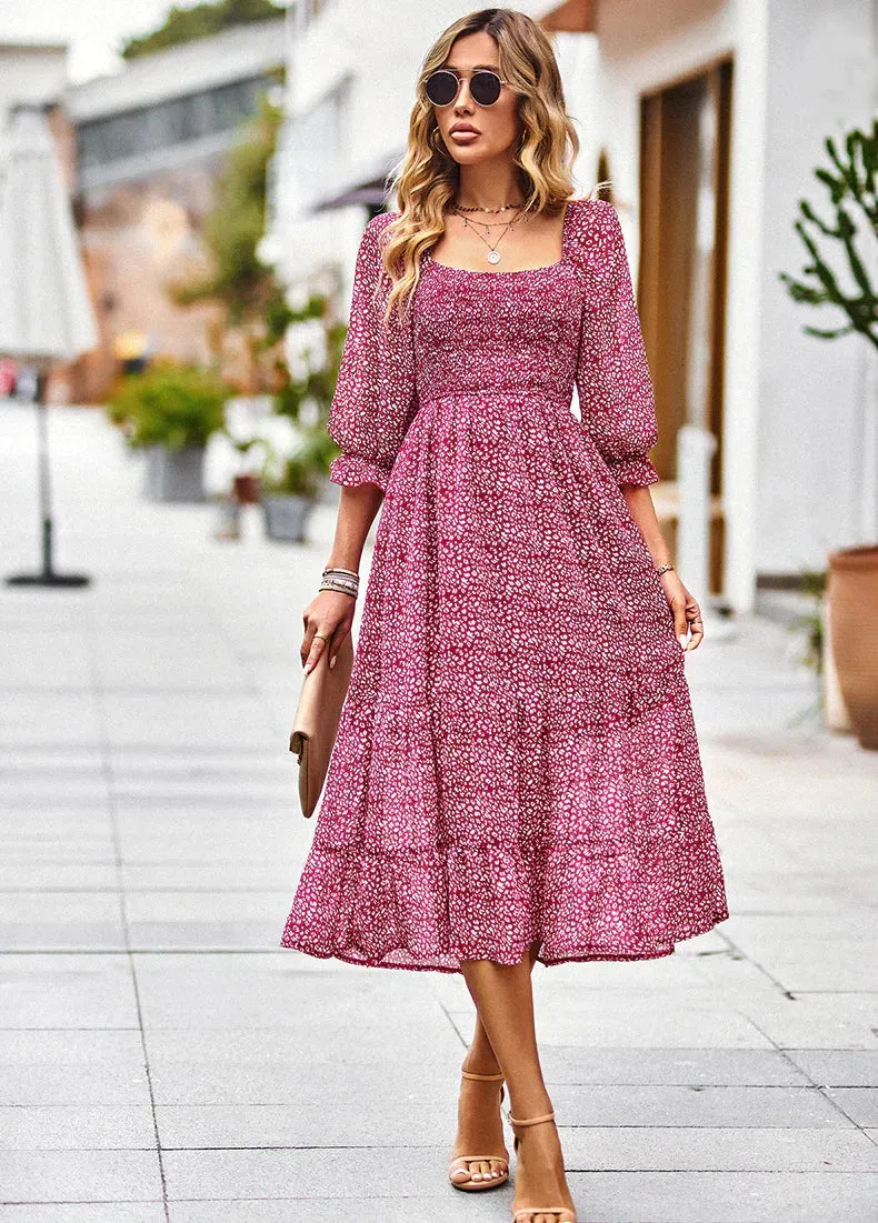 BerryBetty - Bohemian Square Neck Long Sleeve Dress