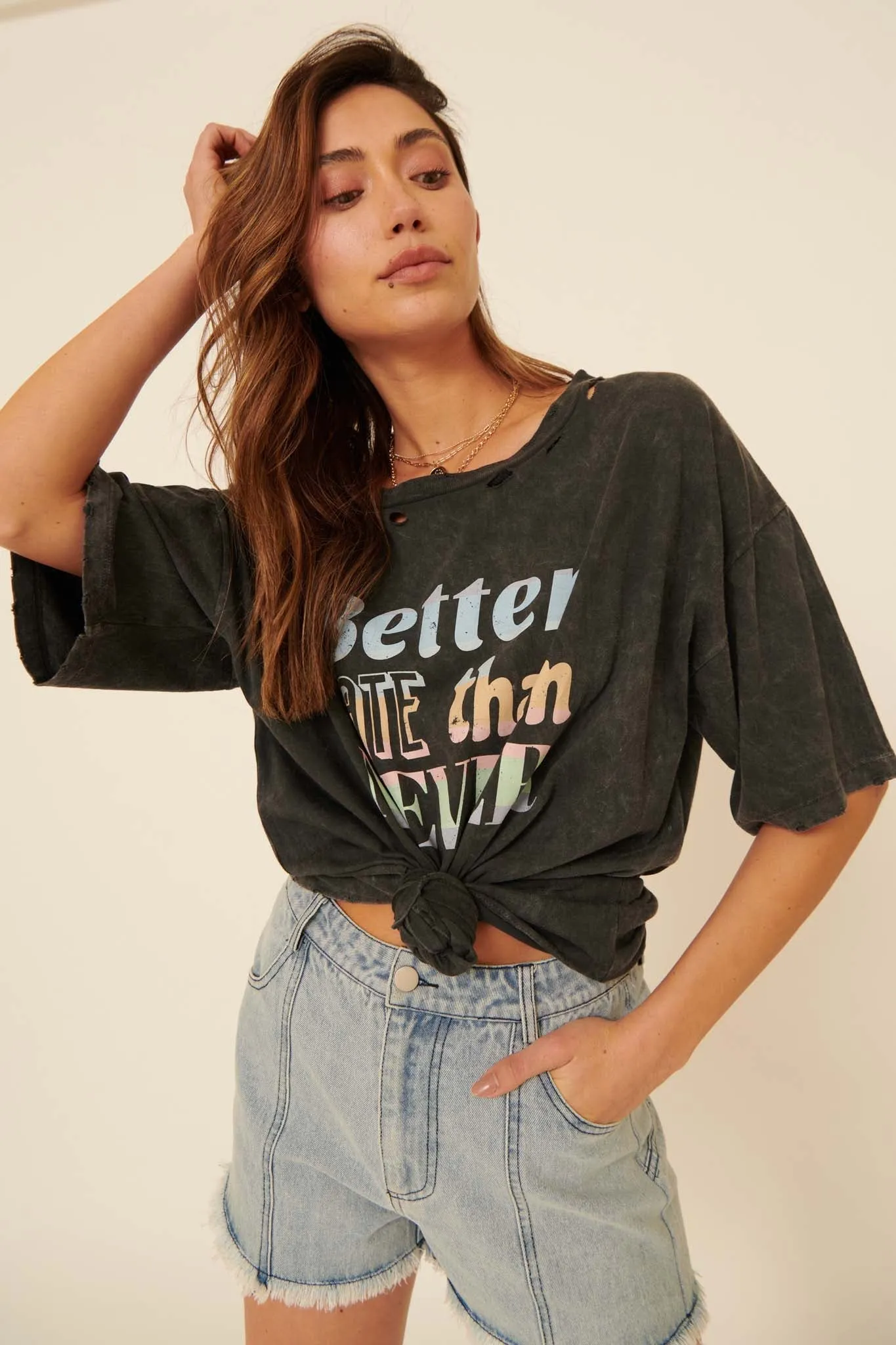 Better Late Than Never Distressed Graphic Tee