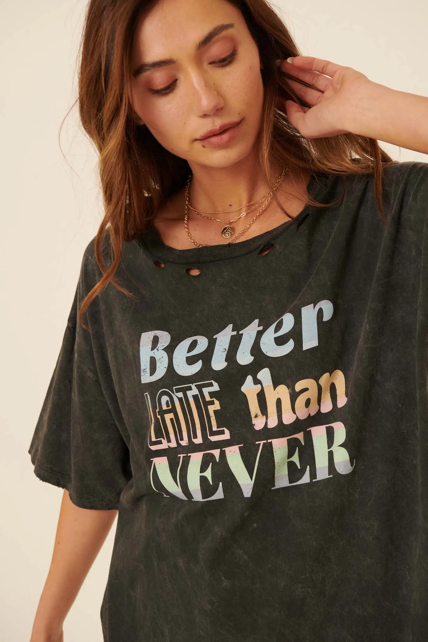 Better Late Than Never Distressed Graphic Tee