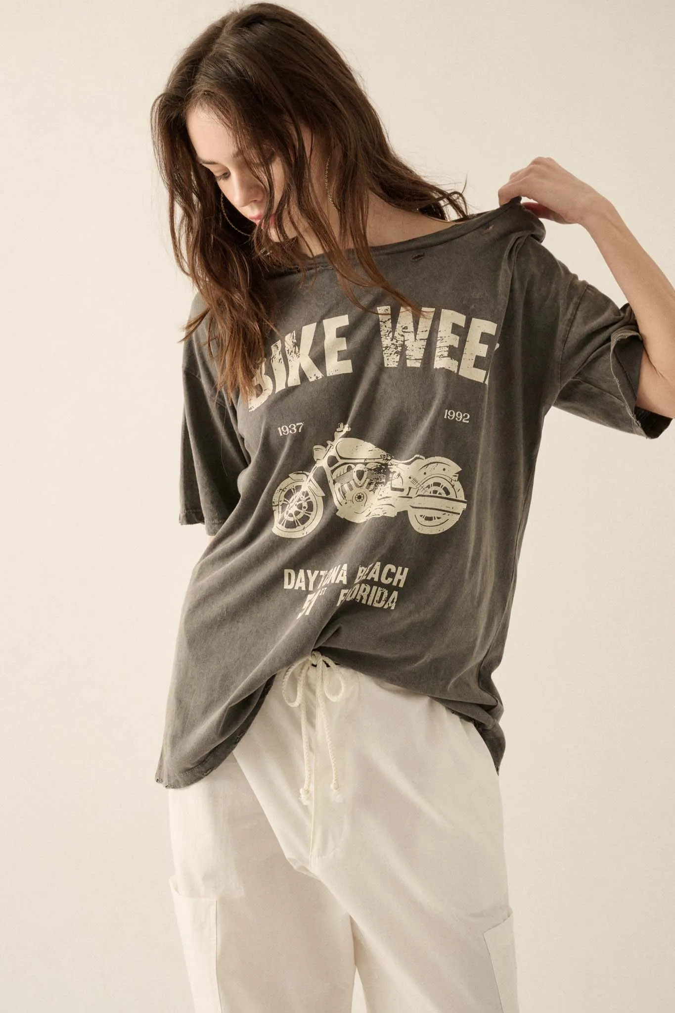 Bike Week Distressed Oversize Graphic Tee