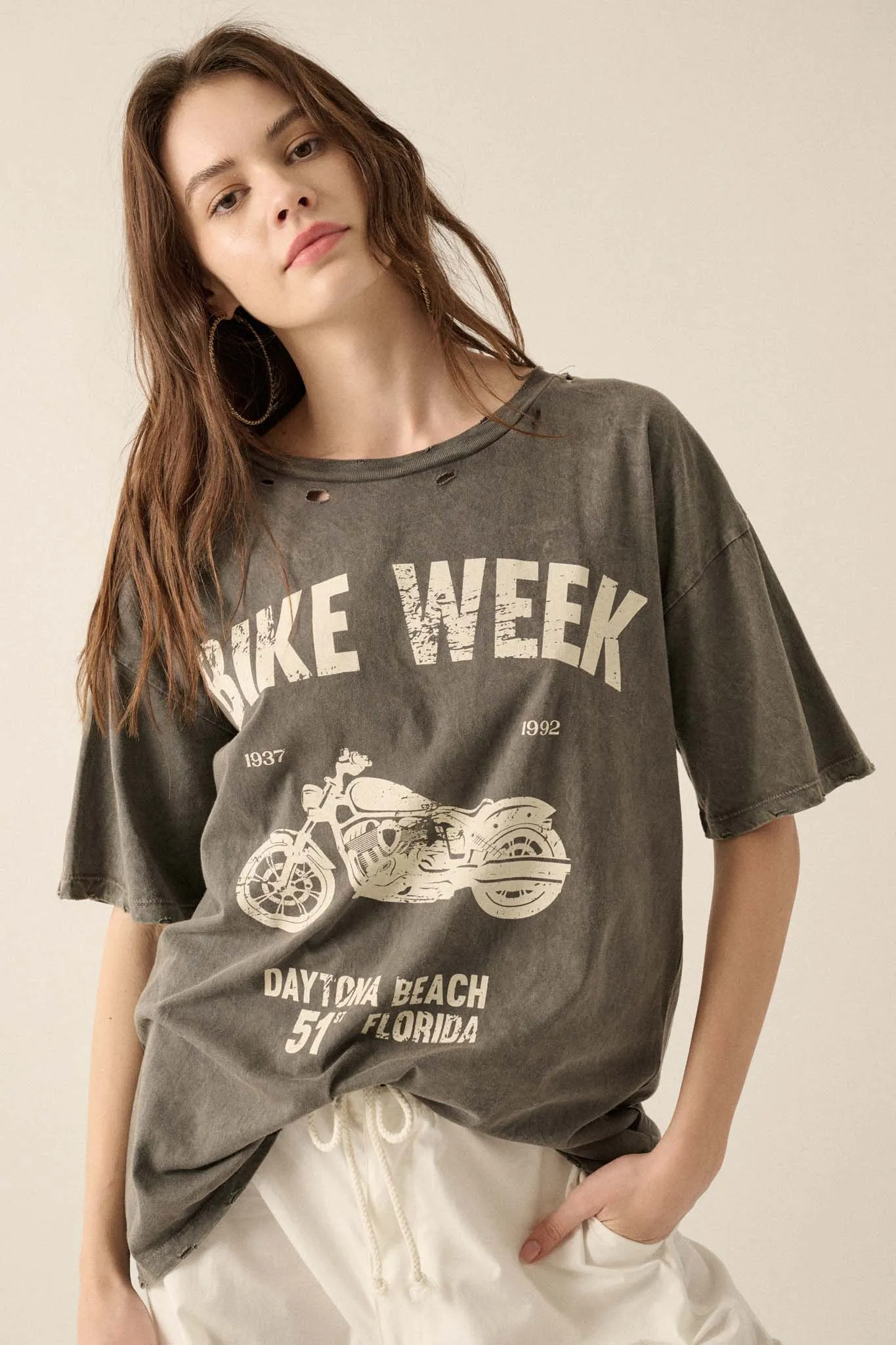 Bike Week Distressed Oversize Graphic Tee