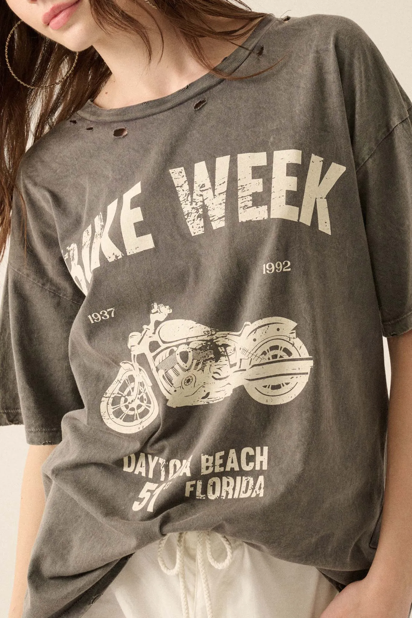 Bike Week Distressed Oversize Graphic Tee