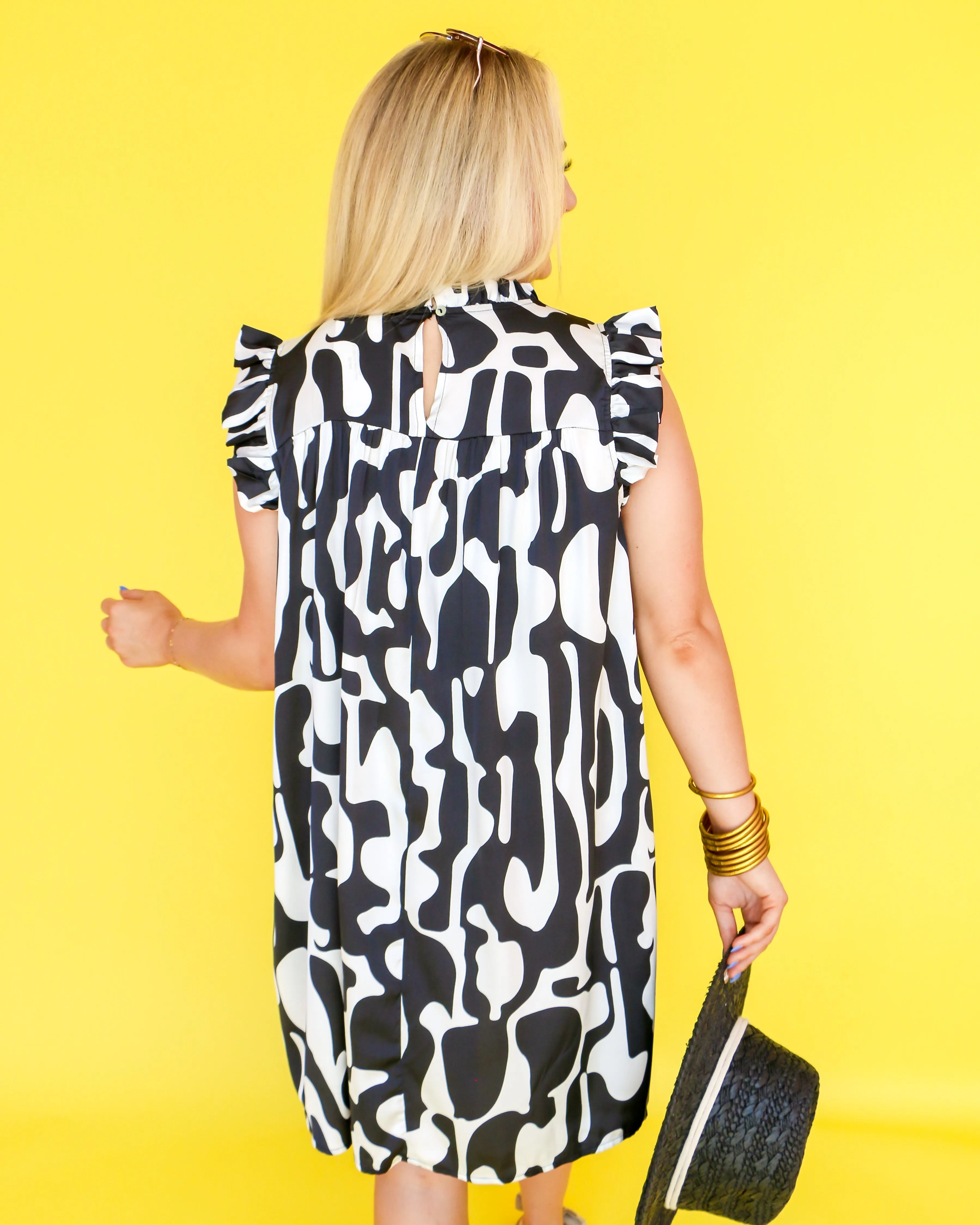 Black and White Ruffle Sleeve Dress