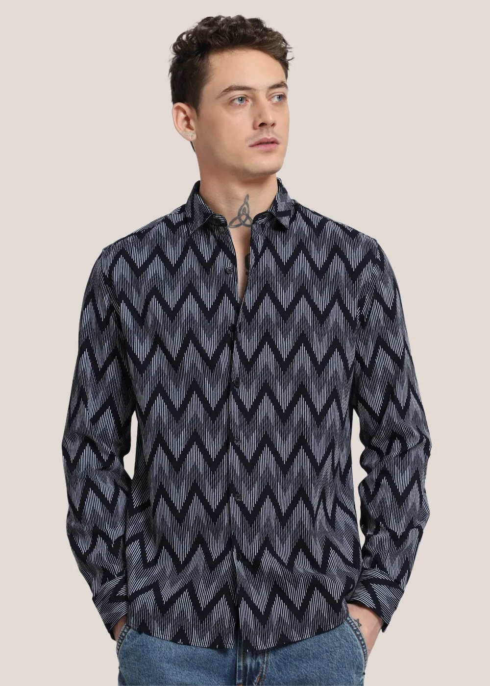 Blue Chevron Printed Shirt