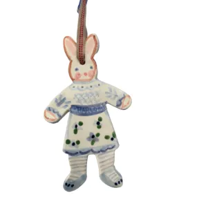 Blue Flowers Girl Bunny Ornament