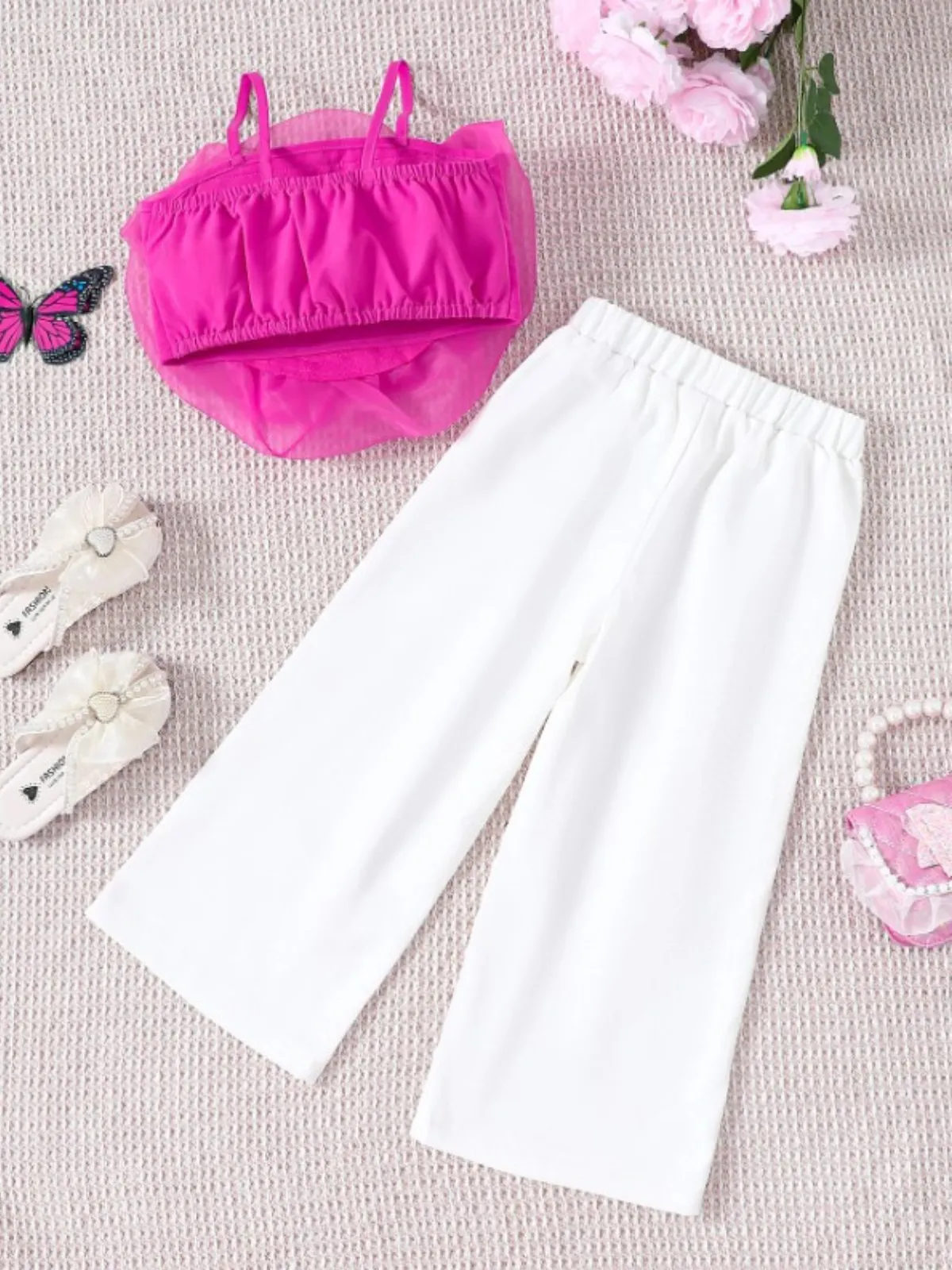 Blushing Bloom Rosette Crop Top and Flare Pants Set