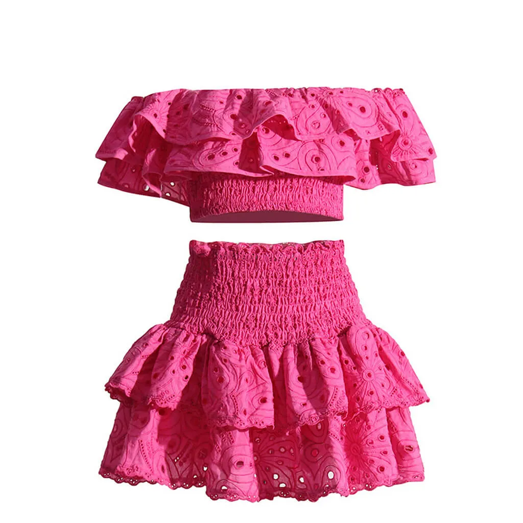 Bohemian Layered Ruffled Broderie Anglaise Scalloped Smocked Matching Set