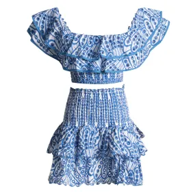 Bohemian Layered Ruffled Broderie Anglaise Scalloped Smocked Matching Set