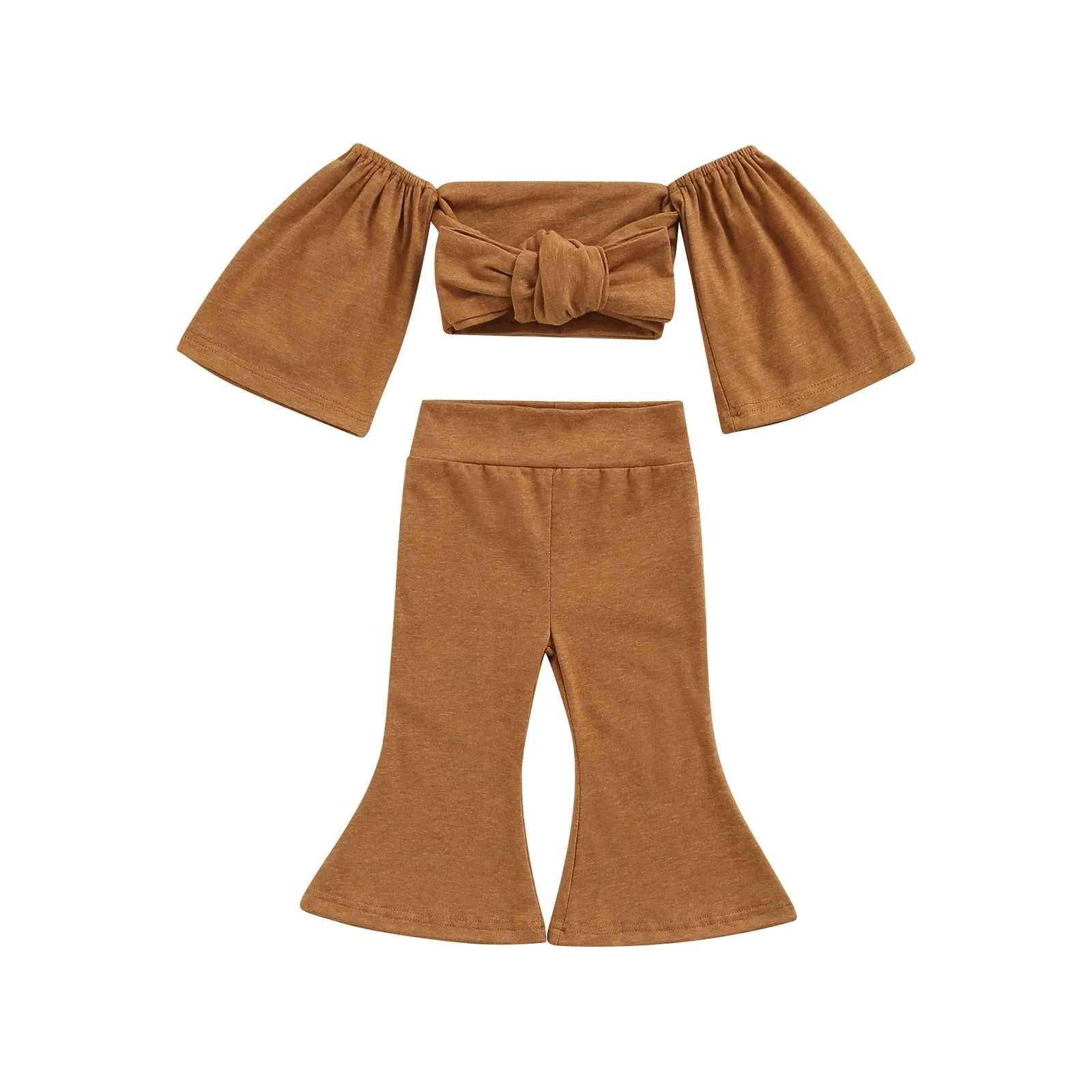 Bowknot Off-Shoulder Top   Flare Pant Set