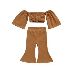 Bowknot Off-Shoulder Top   Flare Pant Set