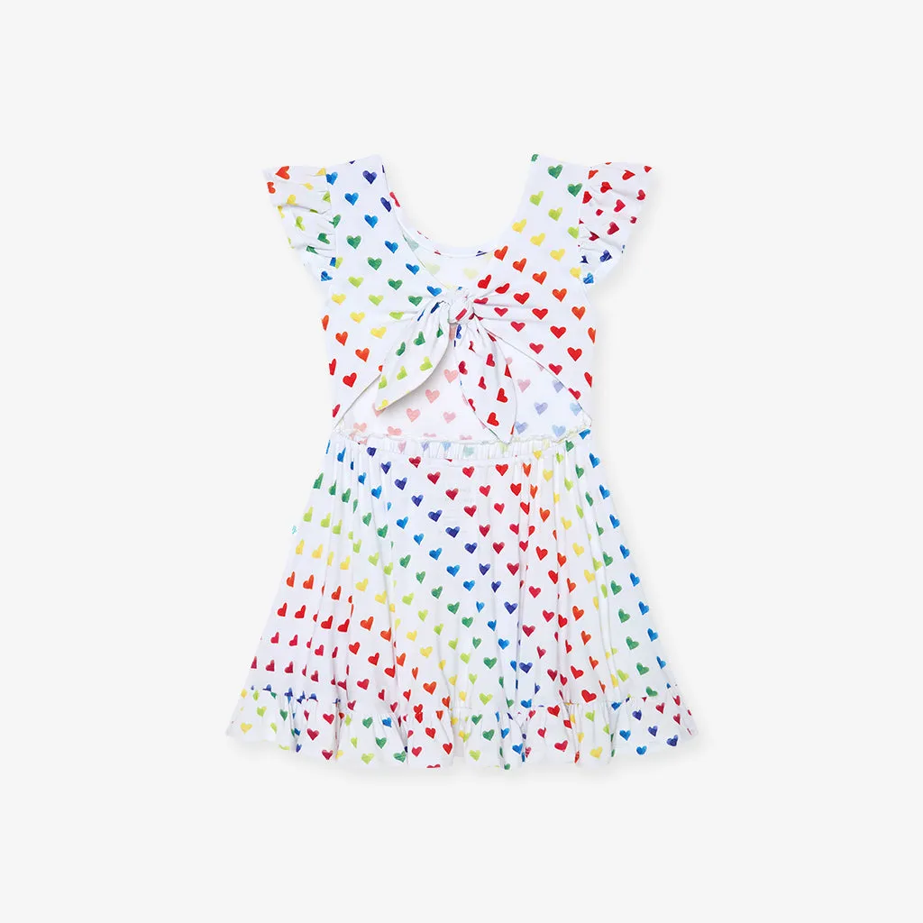 Care Bears™ Rainbow Hearts Tie Back Ruffled Twirl Dress