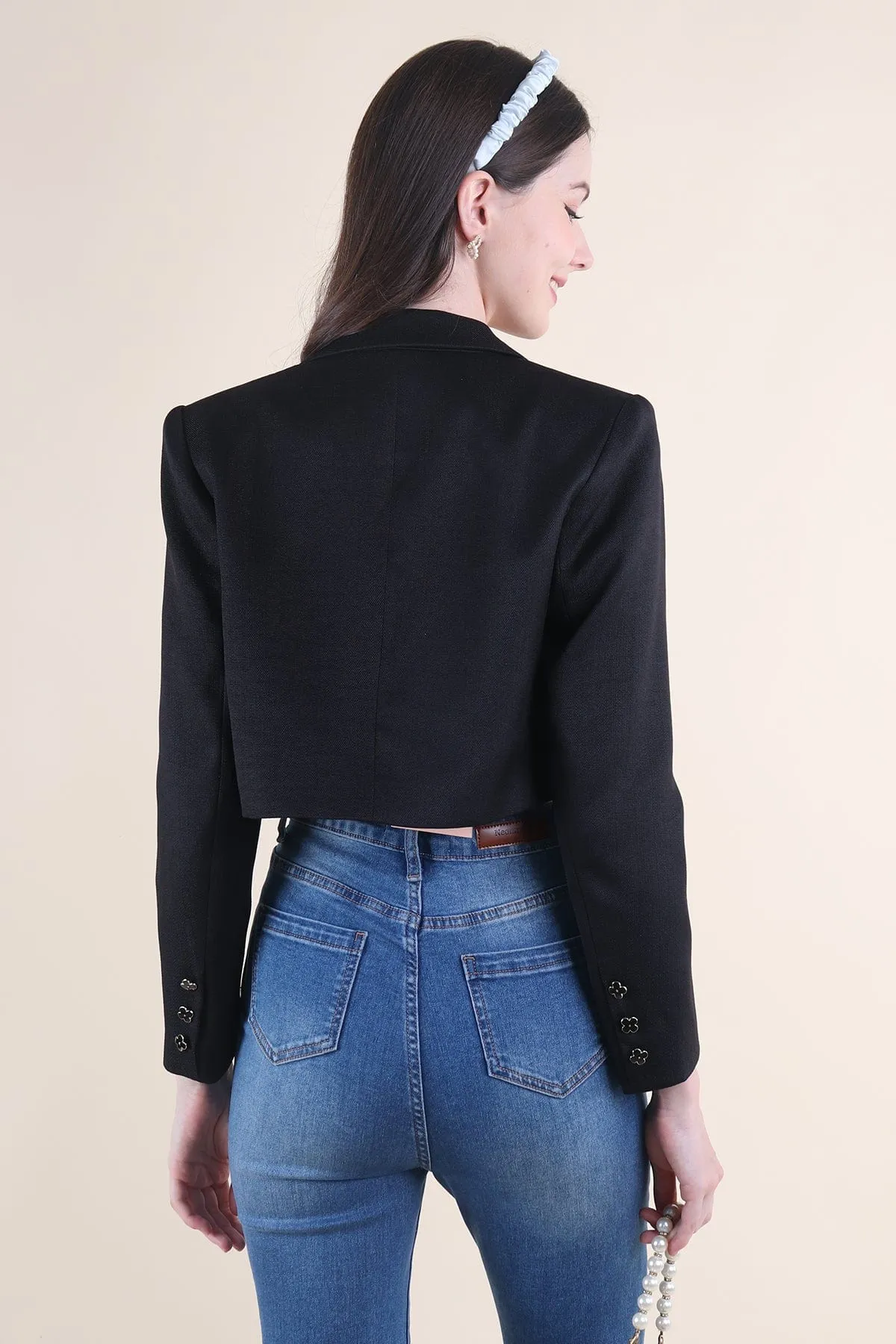 CARINNE CROPPED BLAZER IN BLACK