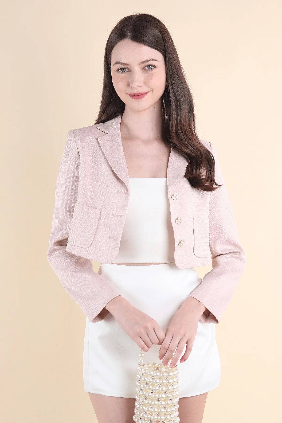 CARINNE CROPPED BLAZER IN PINK