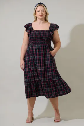 Chapman Plaid Girona Smocked Ruffle Midi Dress Curve