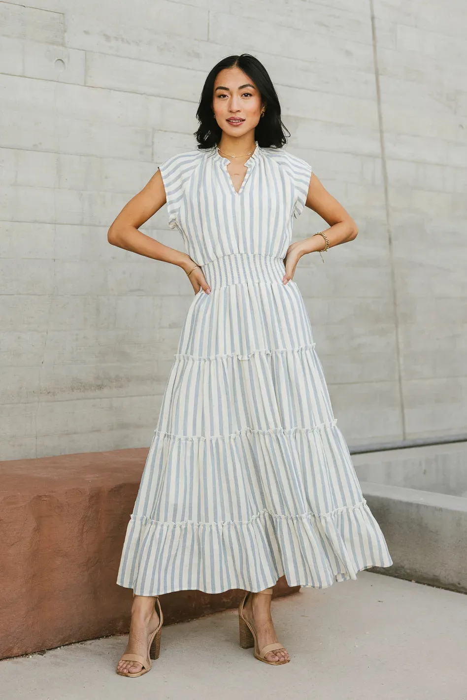 Claire Striped Maxi Dress in Blue