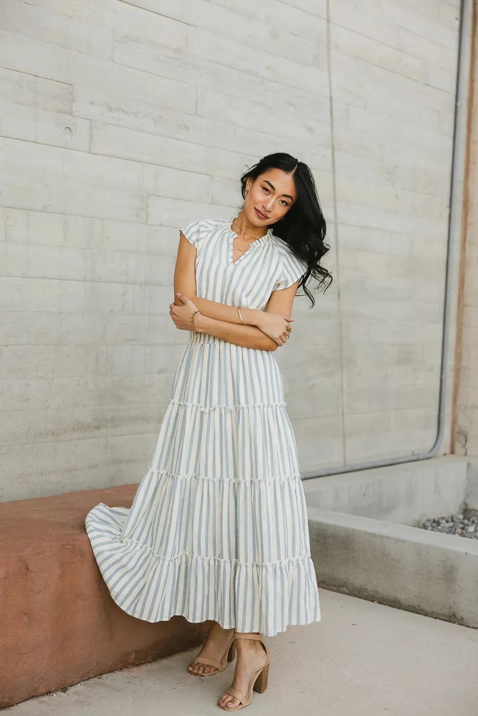 Claire Striped Maxi Dress in Blue