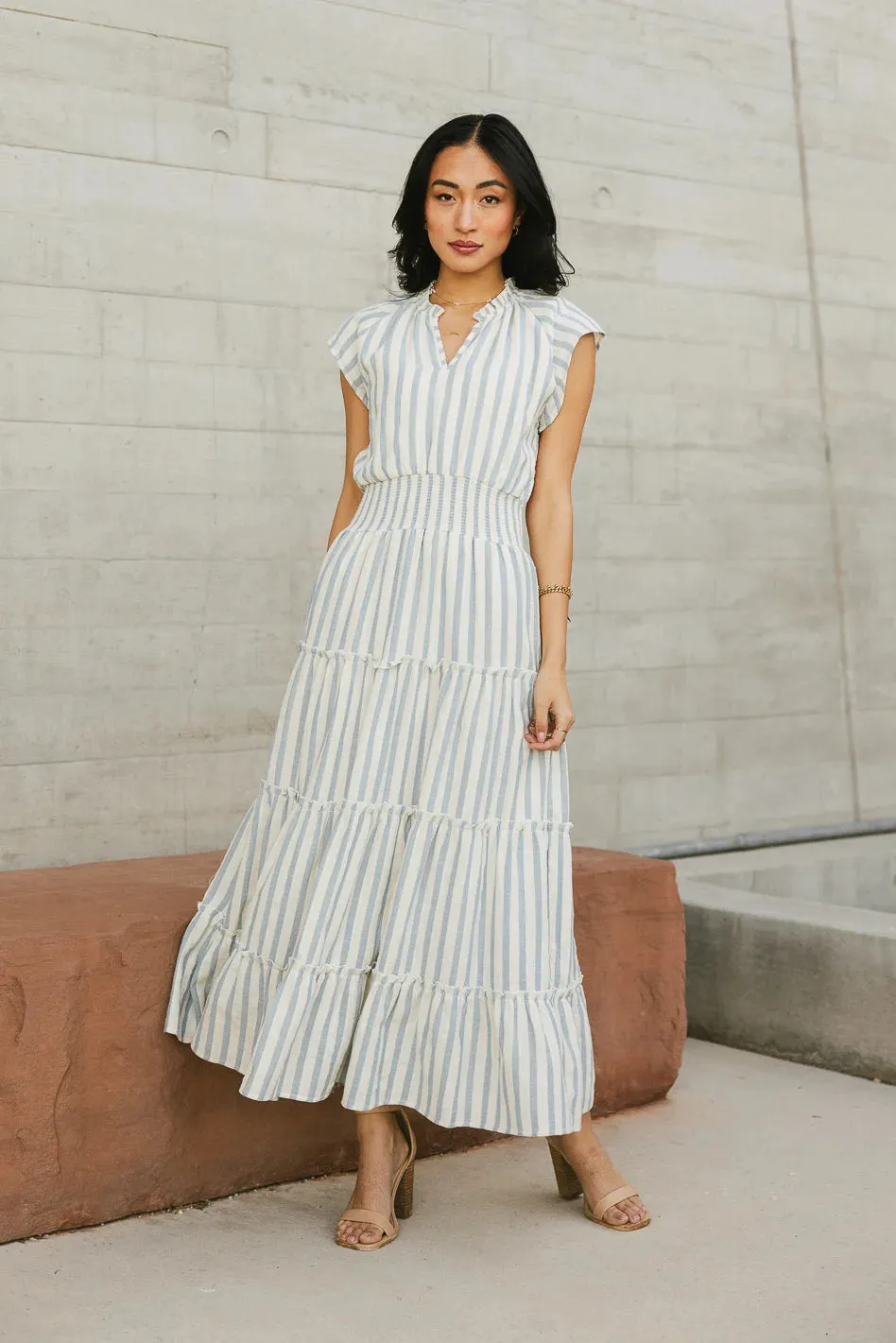 Claire Striped Maxi Dress in Blue