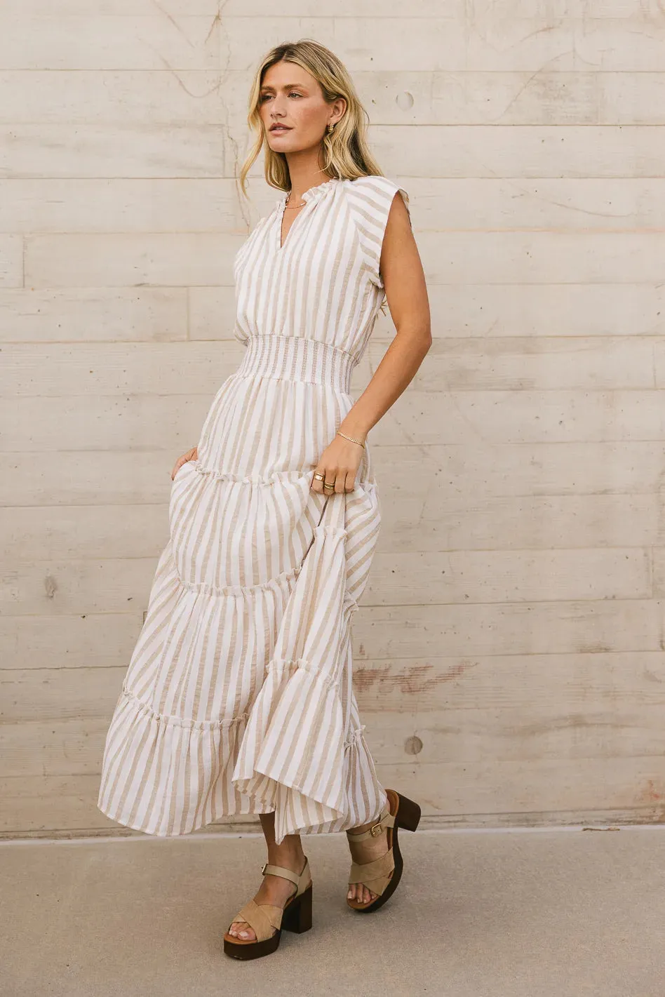 Claire Striped Maxi Dress in Taupe - FINAL SALE