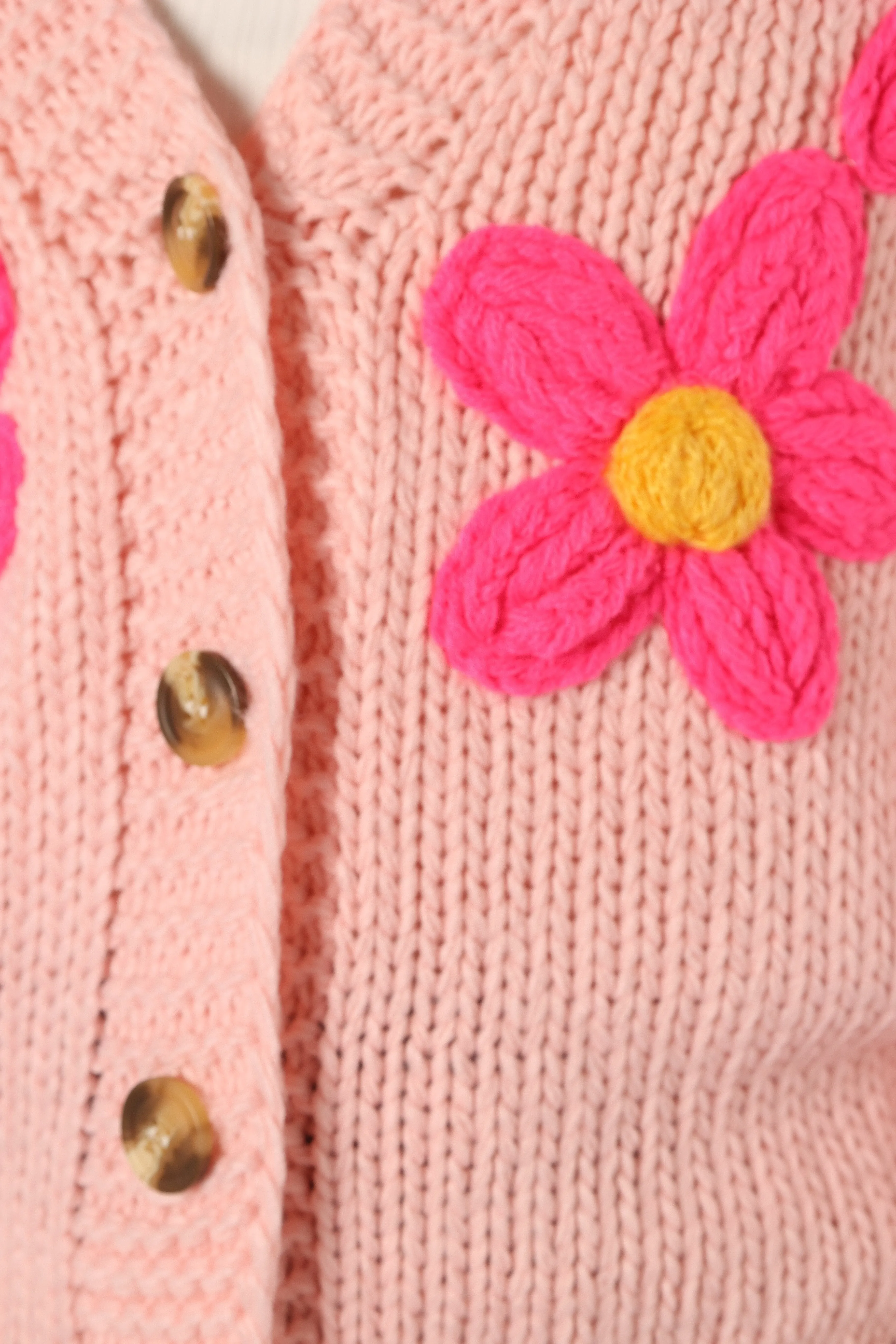 Clementine Flower Embroidered Open Front Cardigan - Pink