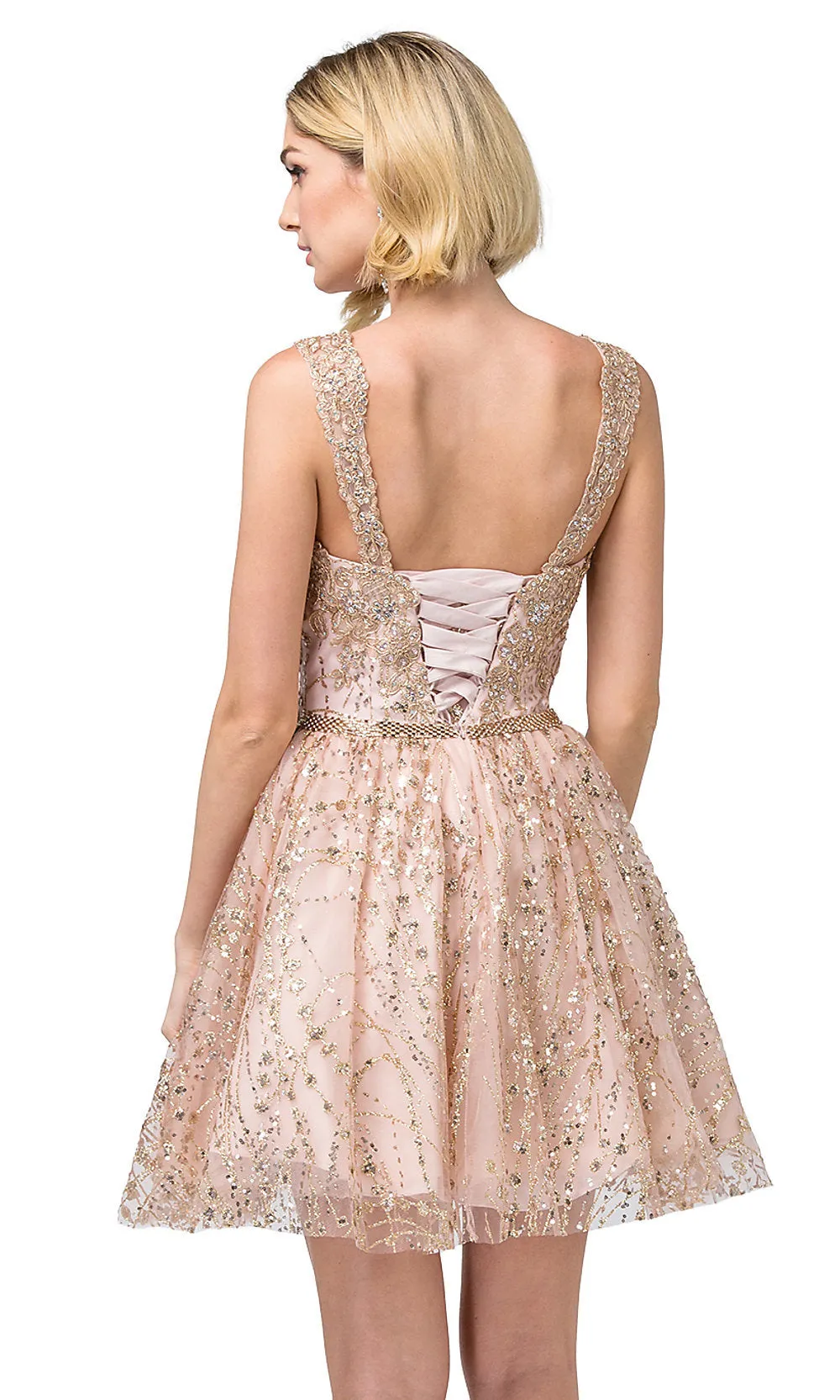 Corset-Bodice Glitter Embellished Short Hoco Dress