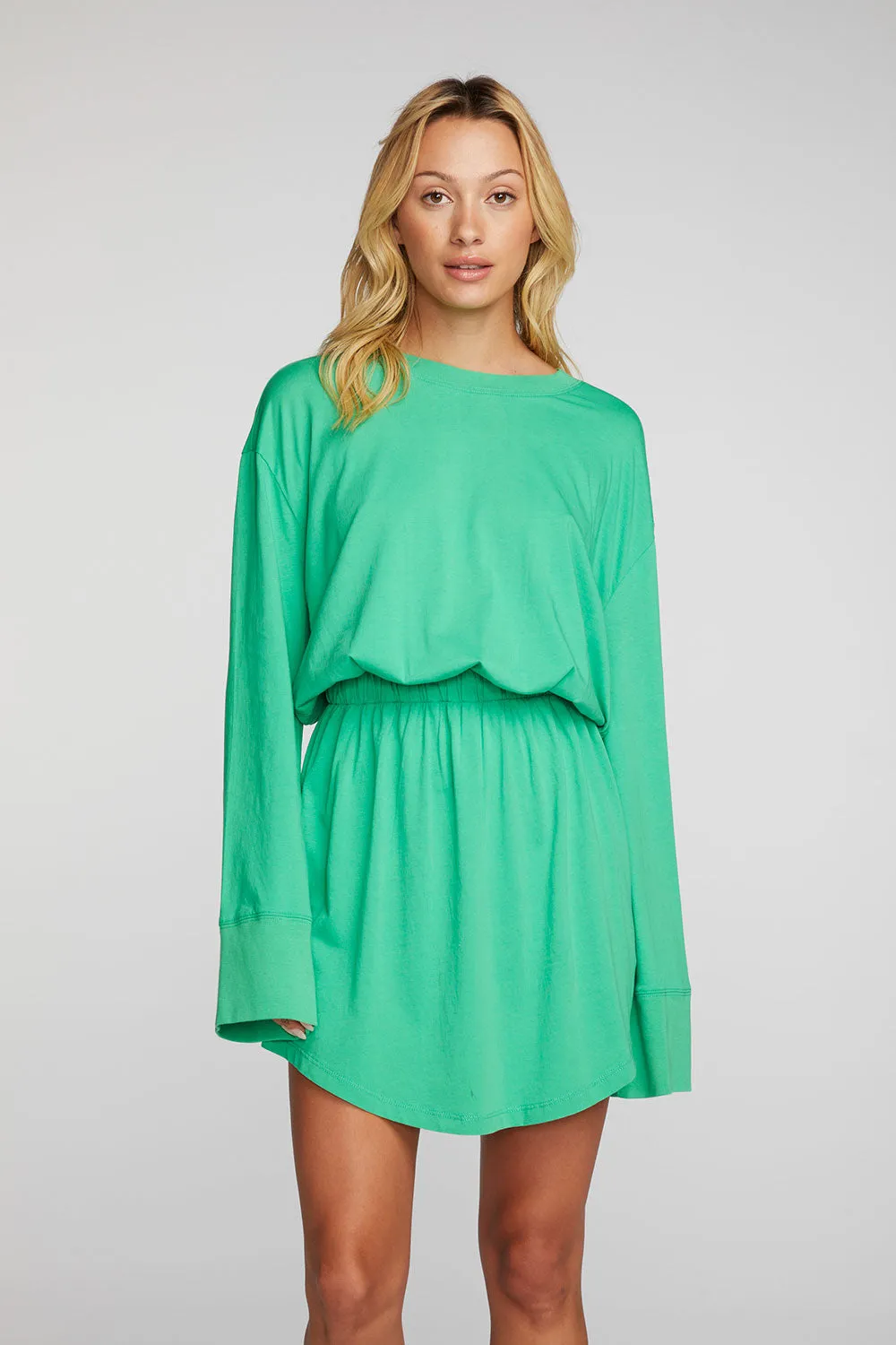 Cotton Jersey Mini Dress with Wide Sleeves