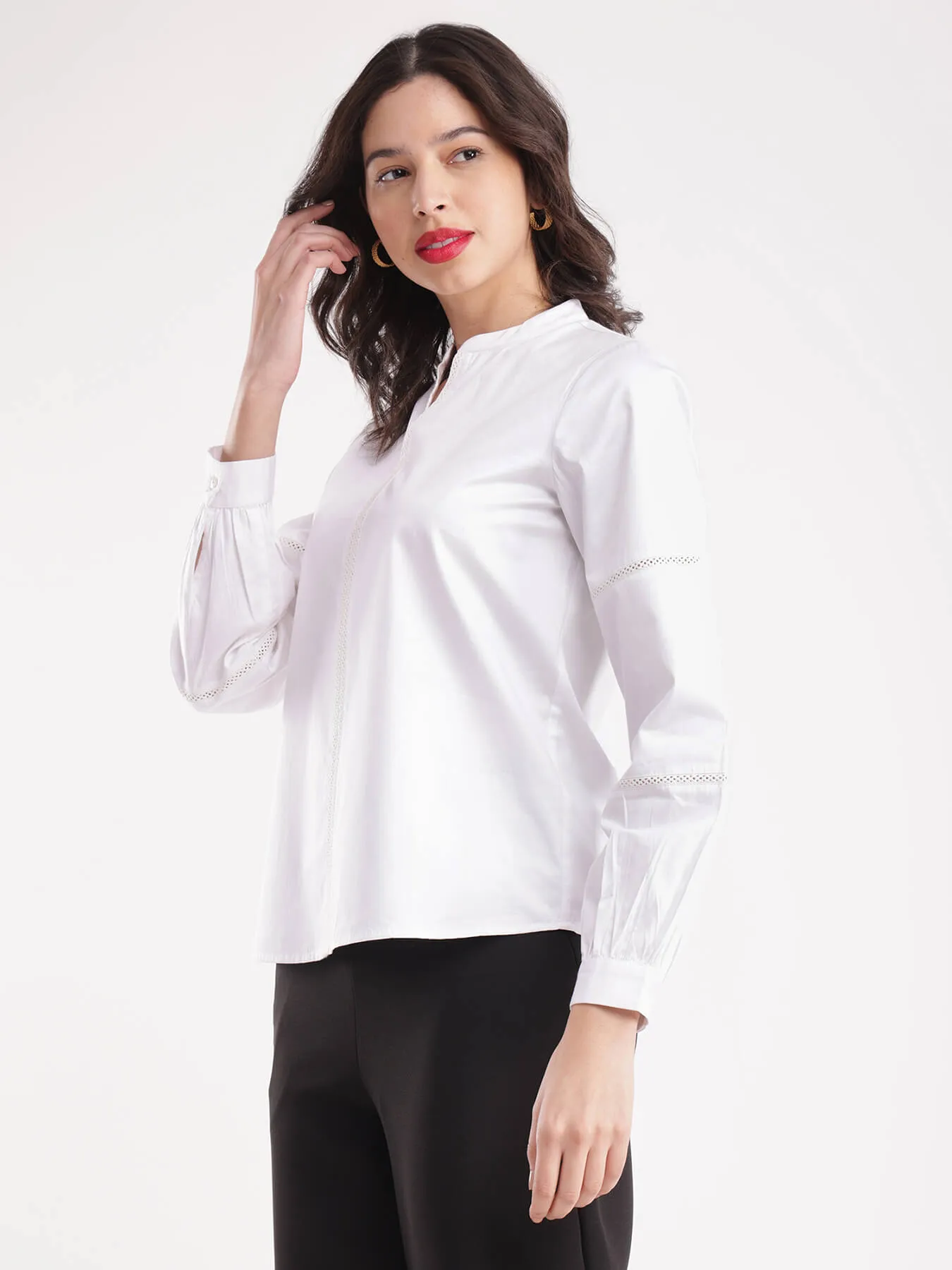 Cotton Satin Lace Top - White