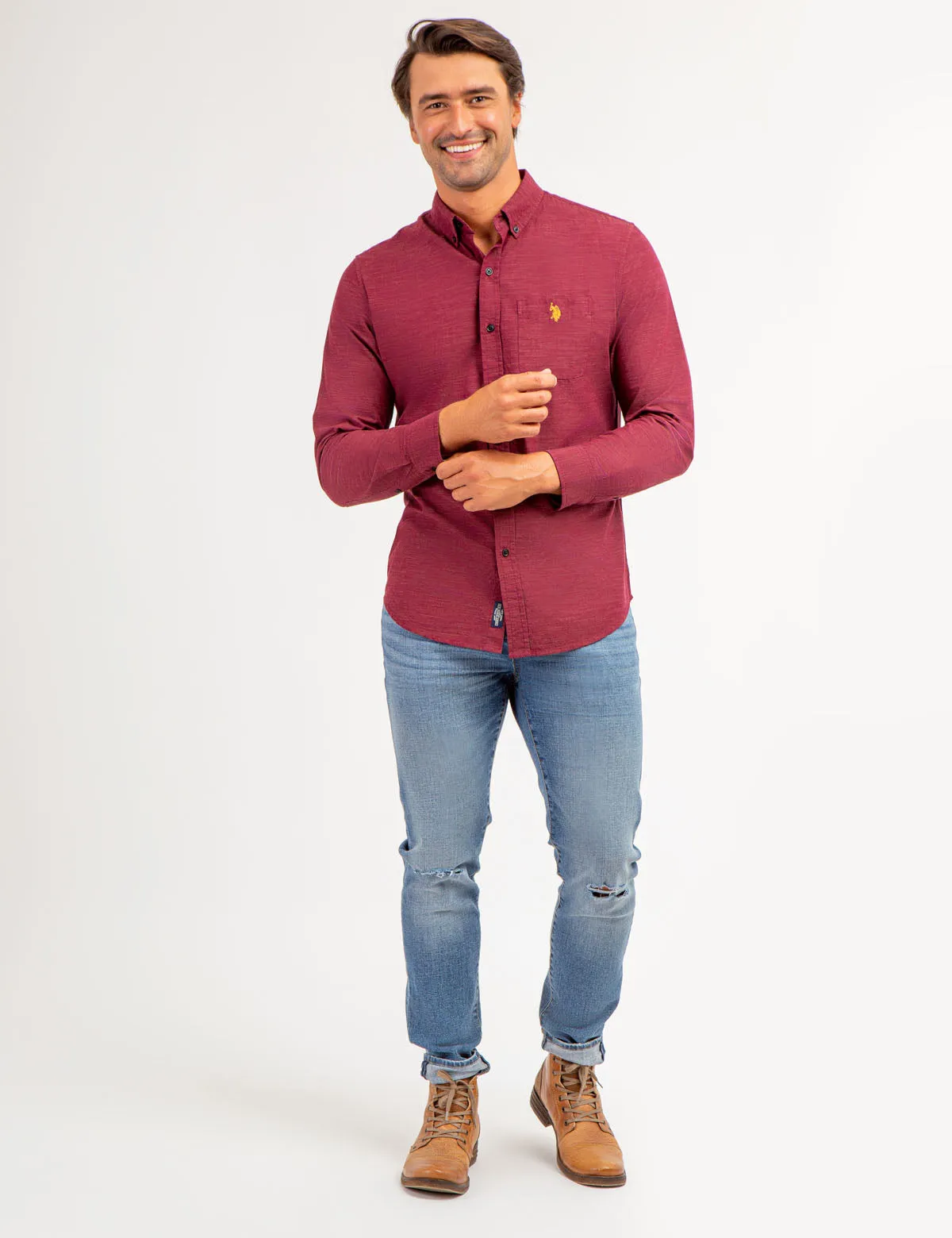 COTTON YARN DYE TEXTURED LONG SLEEVE SHIRT