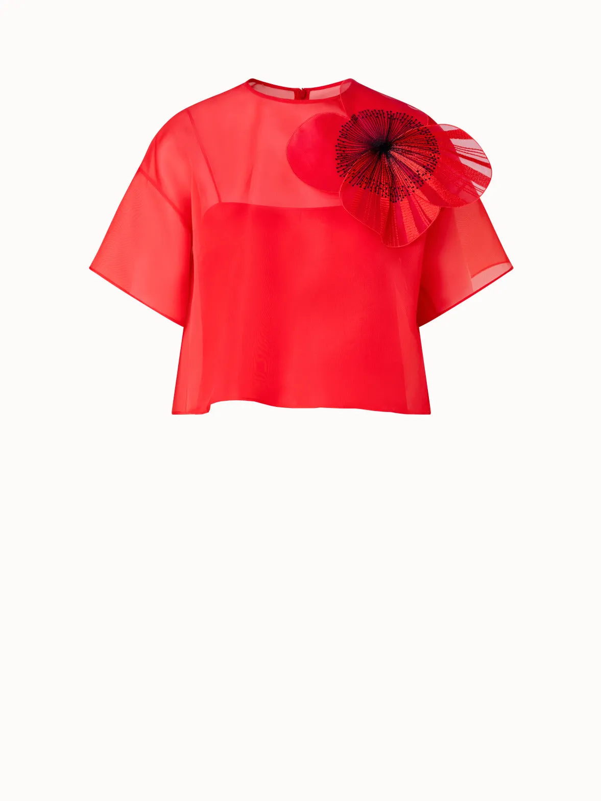 Cropped Blouse in Organza with Poppy