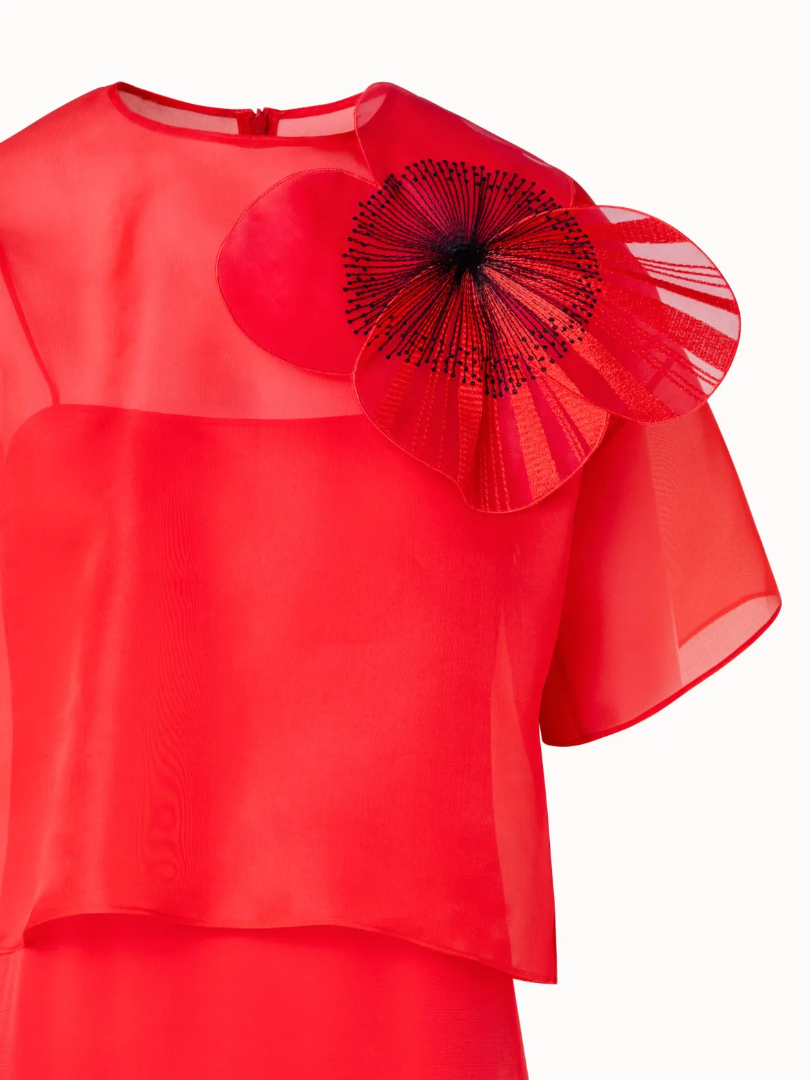 Cropped Blouse in Organza with Poppy