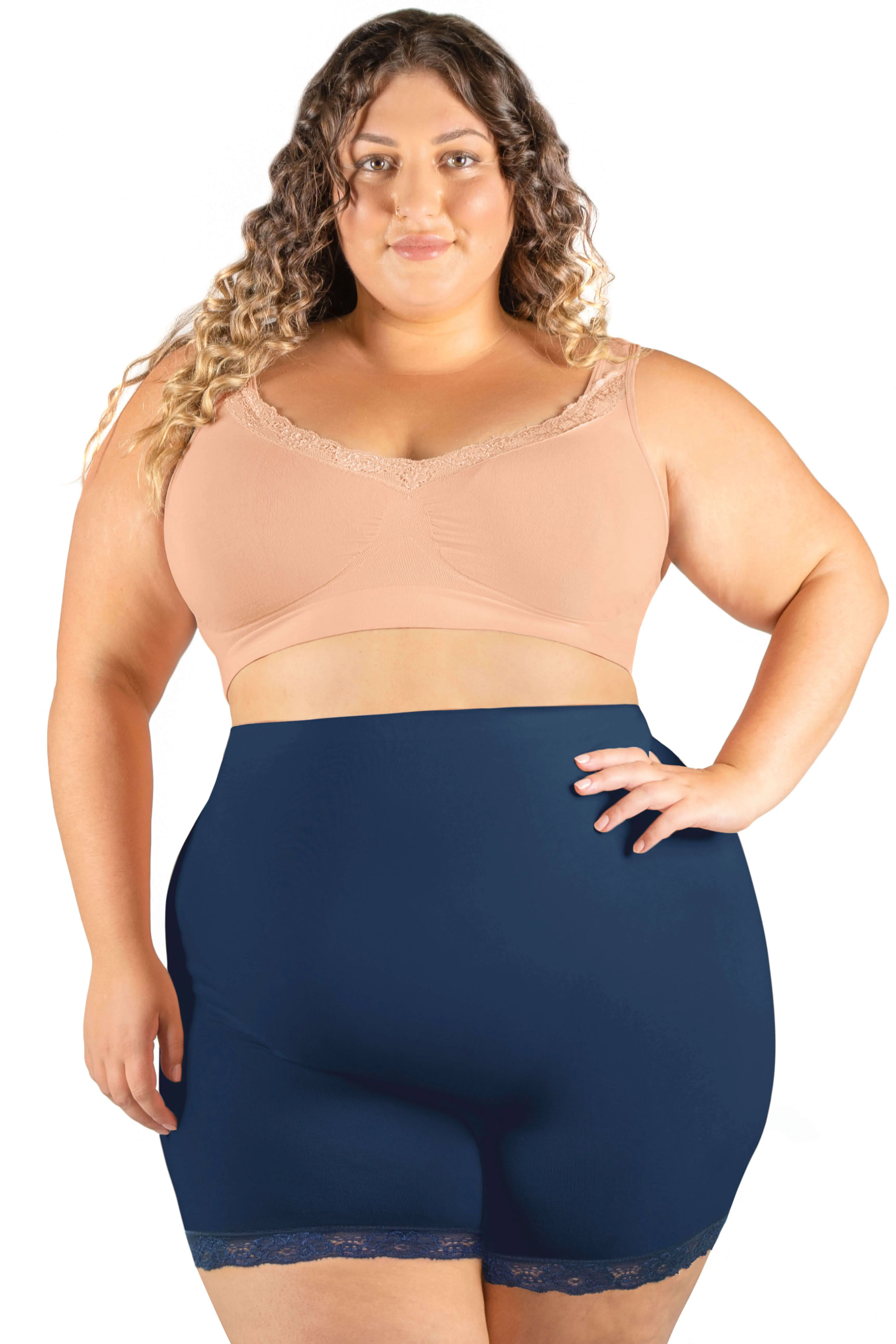 Curvy Anti Chafing High Rise Petite Cotton Rich Shorts - 3 Pack