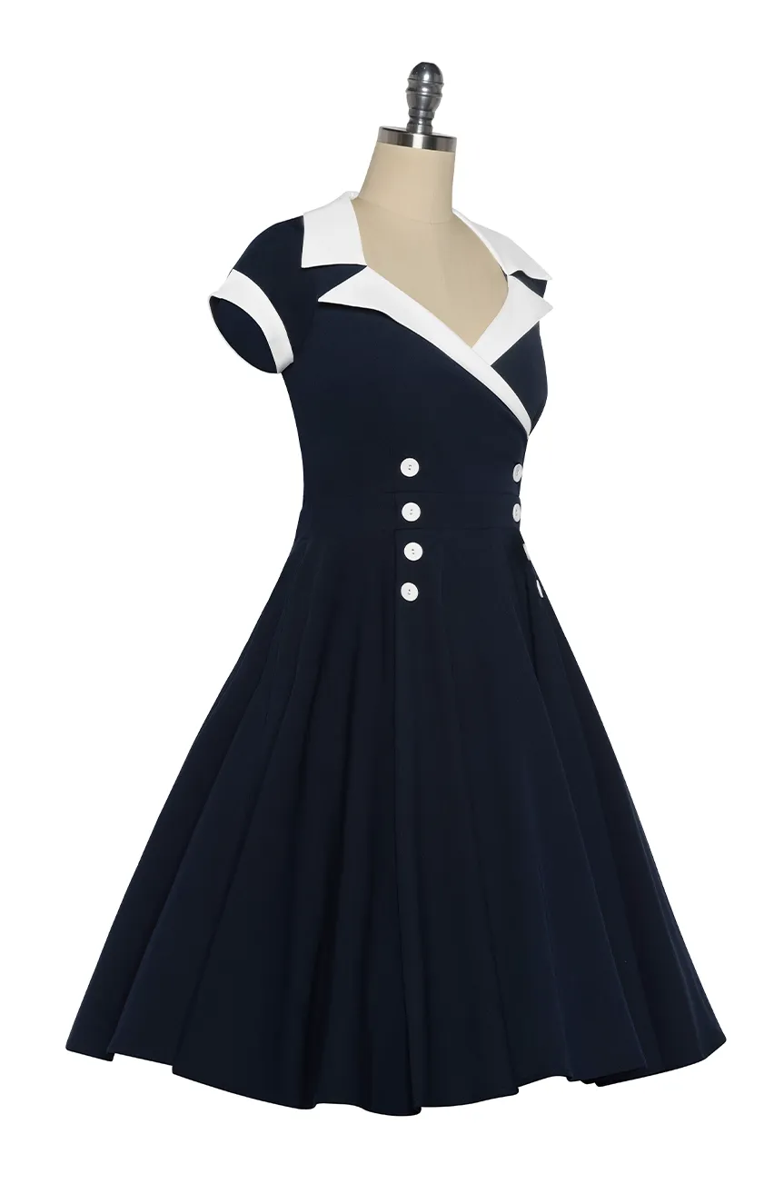 D'Amour Contrast Collar Dress (Navy)