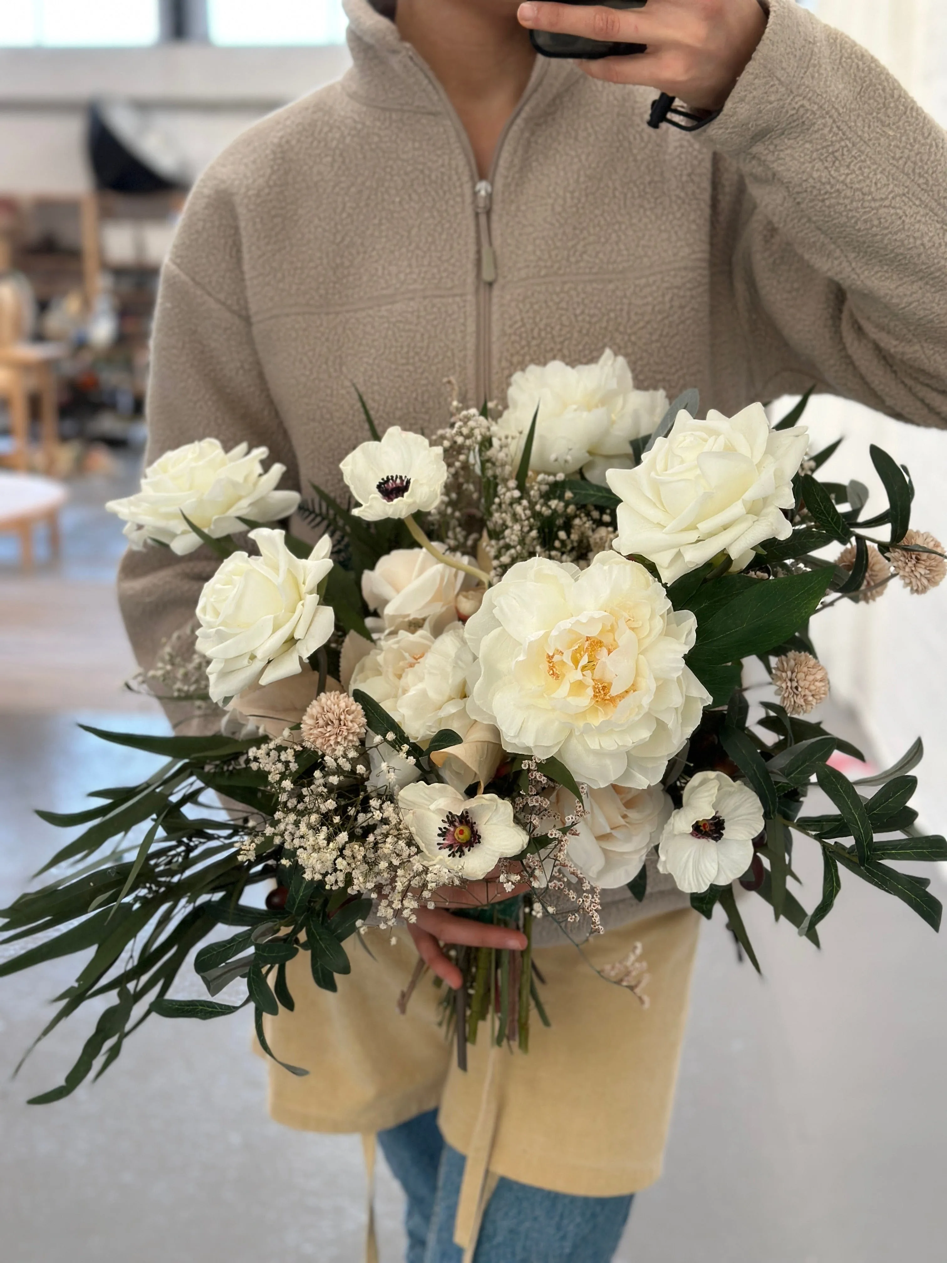 Dried & Artificial Flowers Bridal Bouquet - Lush Green & White