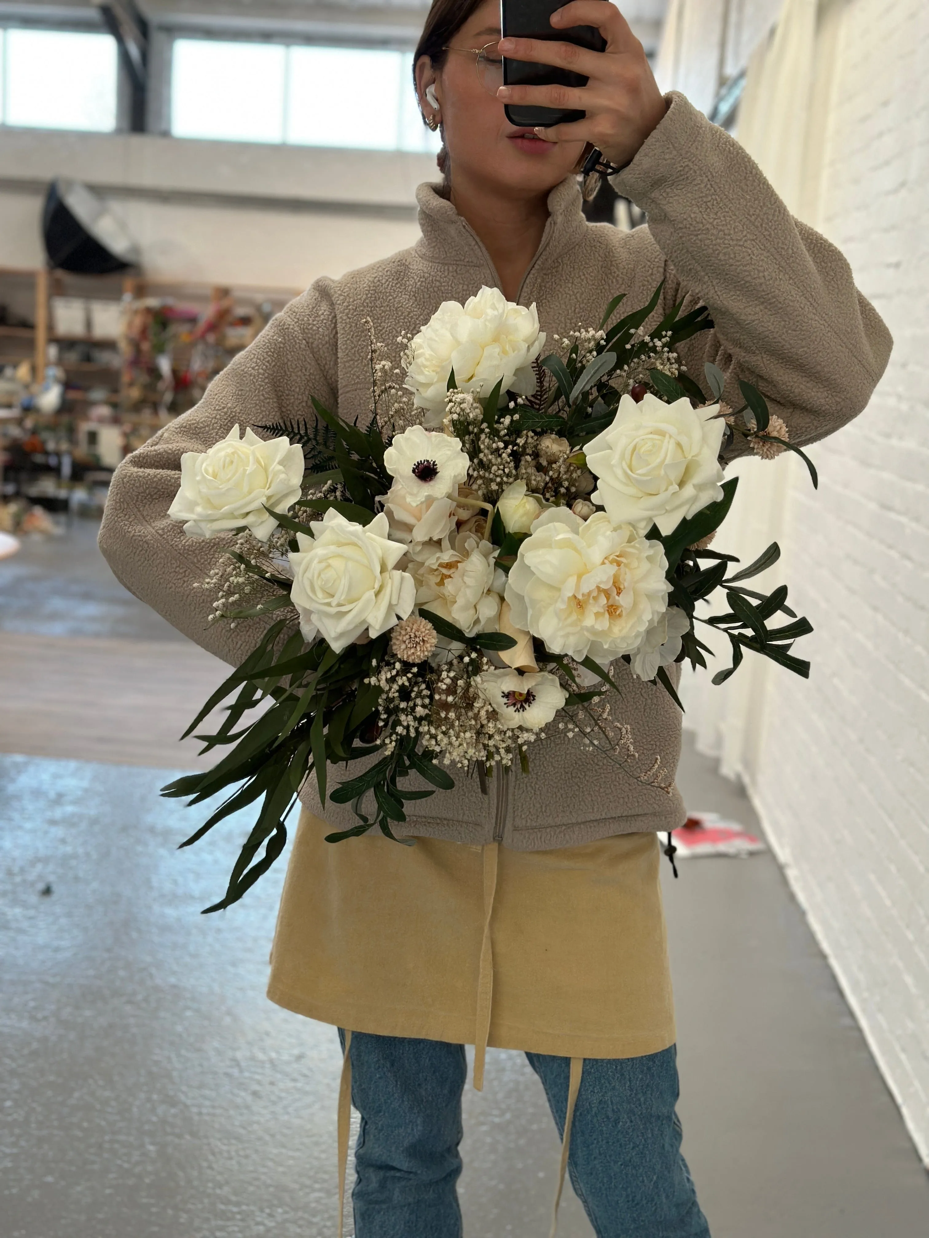 Dried & Artificial Flowers Bridal Bouquet - Lush Green & White