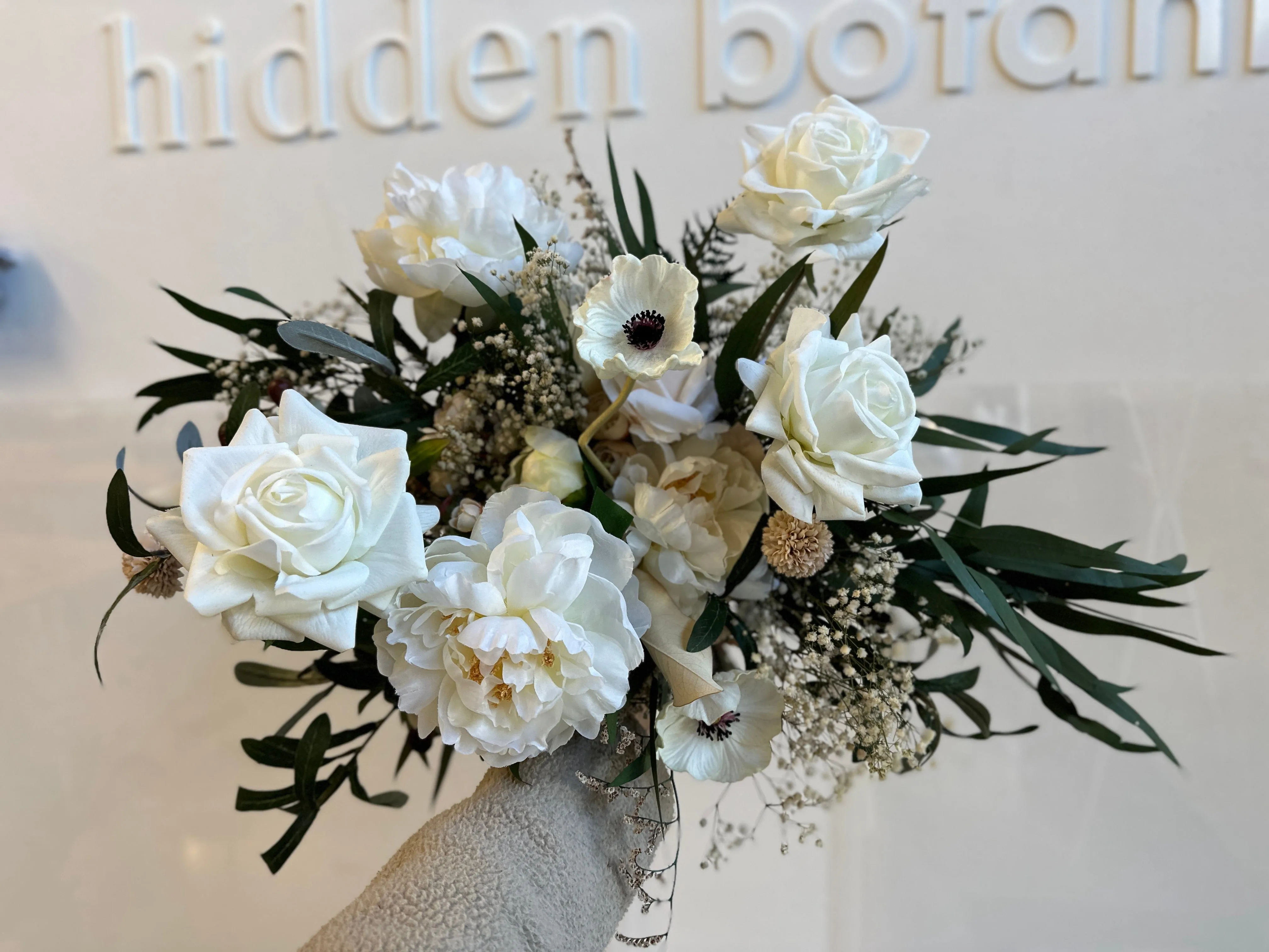 Dried & Artificial Flowers Bridal Bouquet - Lush Green & White