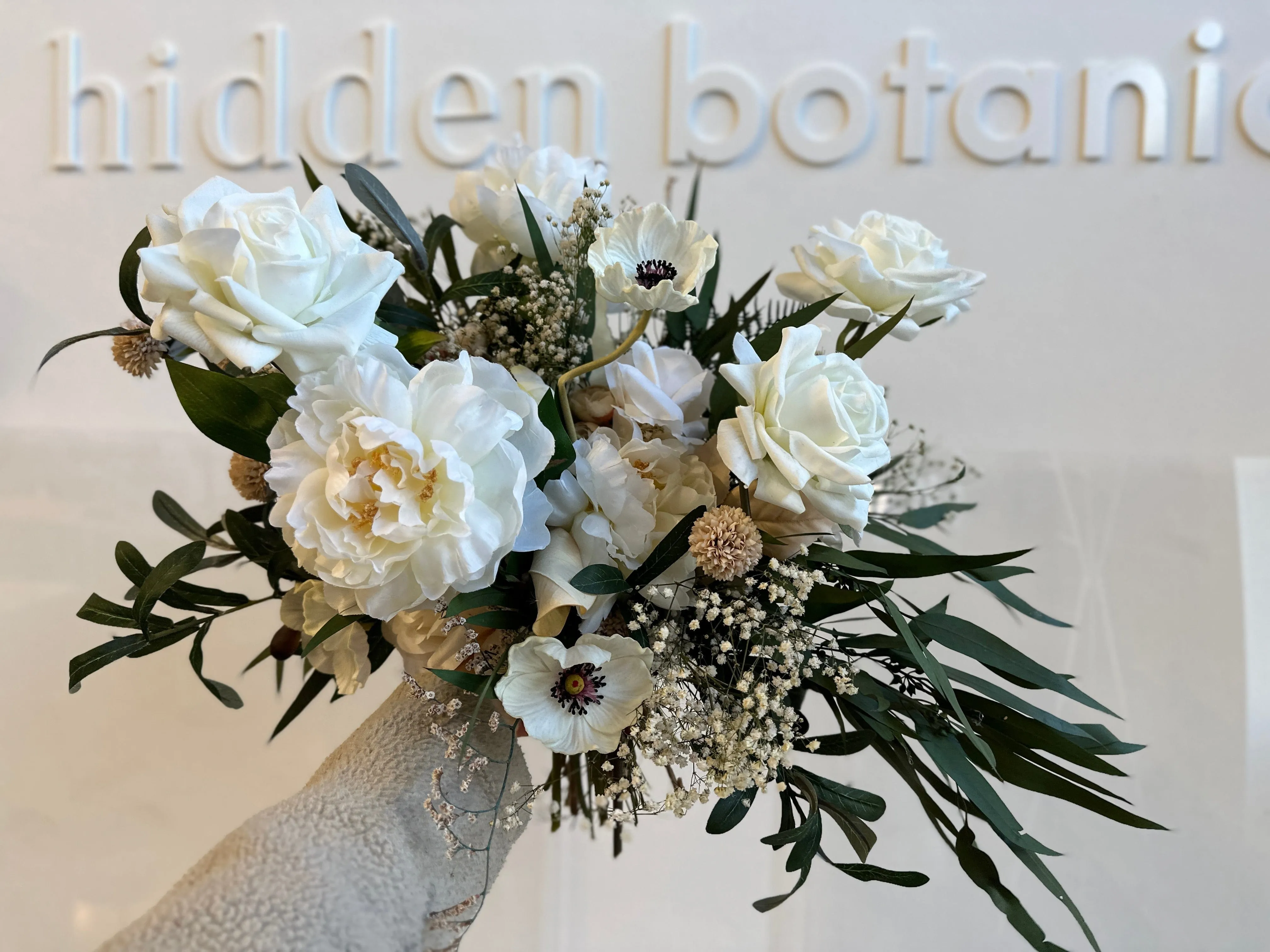 Dried & Artificial Flowers Bridal Bouquet - Lush Green & White