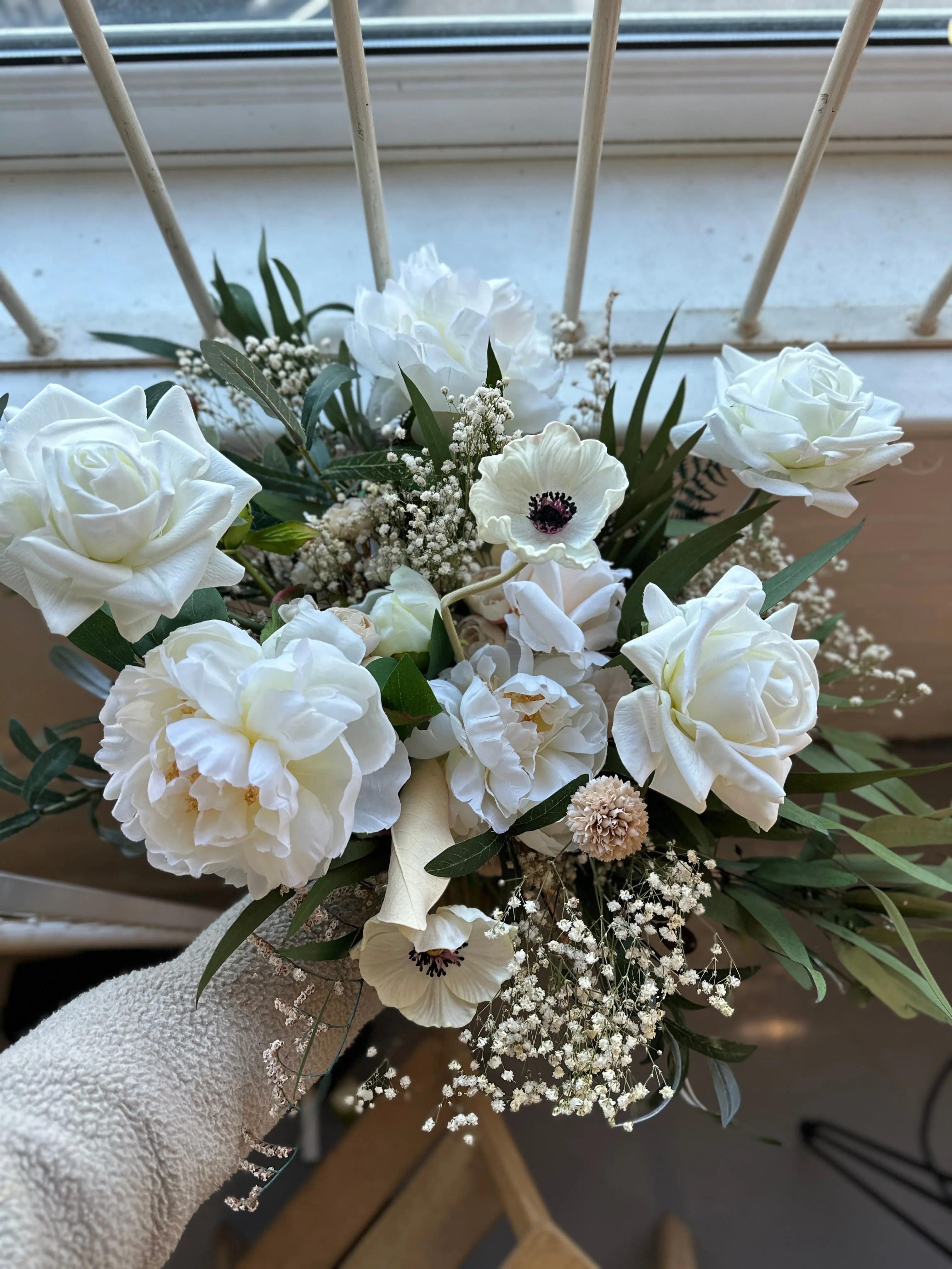 Dried & Artificial Flowers Bridal Bouquet - Lush Green & White