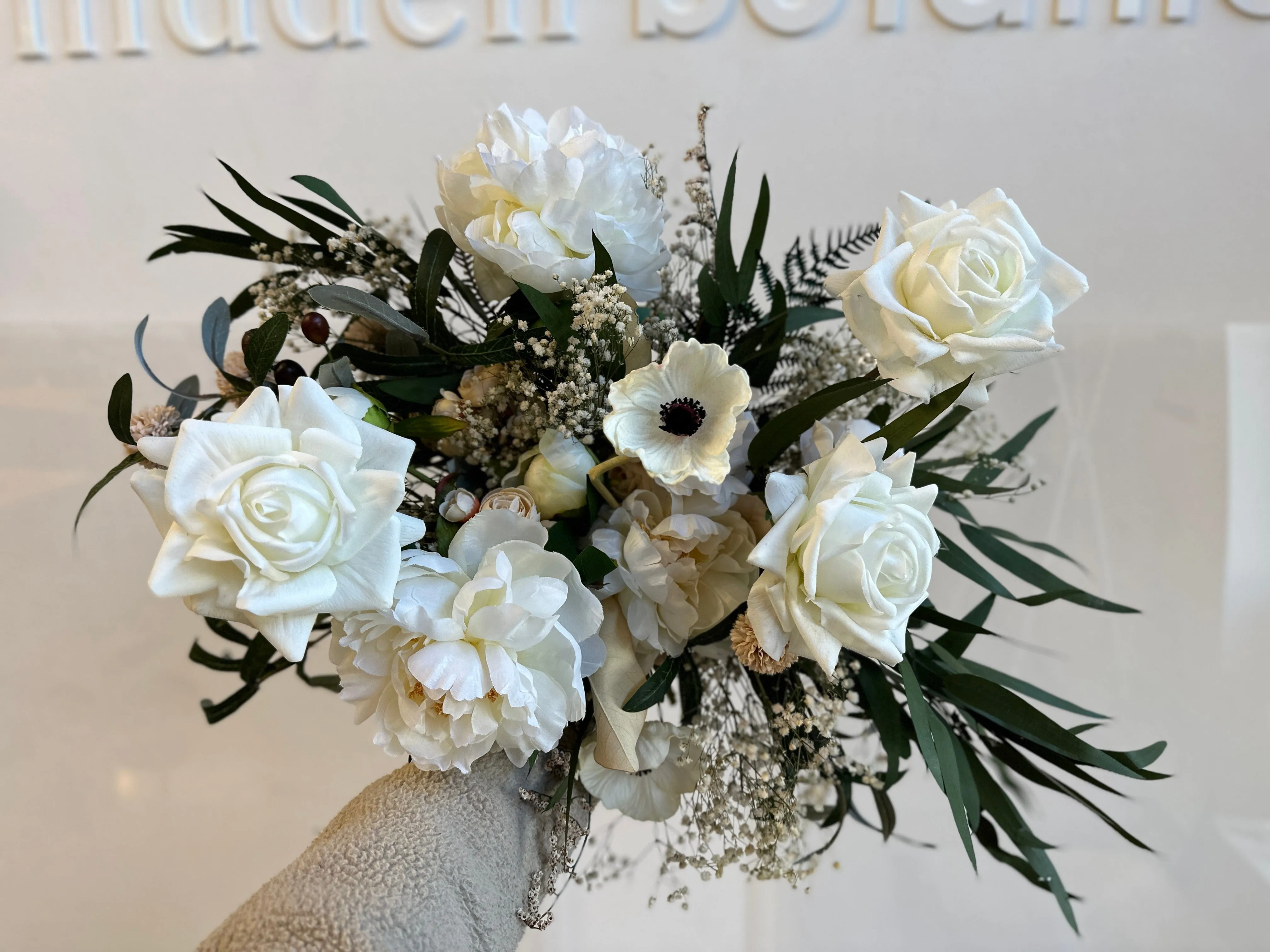 Dried & Artificial Flowers Bridal Bouquet - Lush Green & White