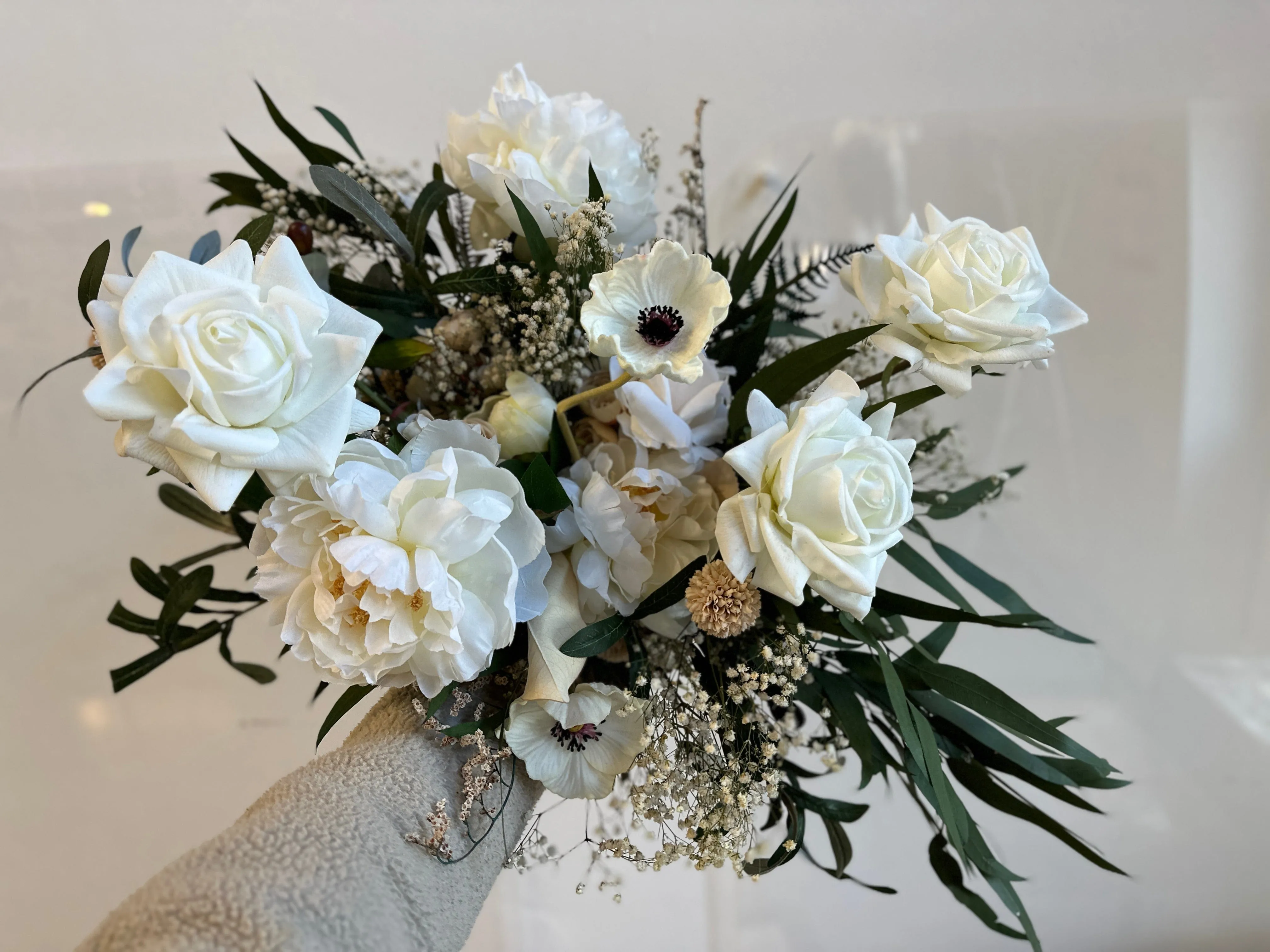 Dried & Artificial Flowers Bridal Bouquet - Lush Green & White