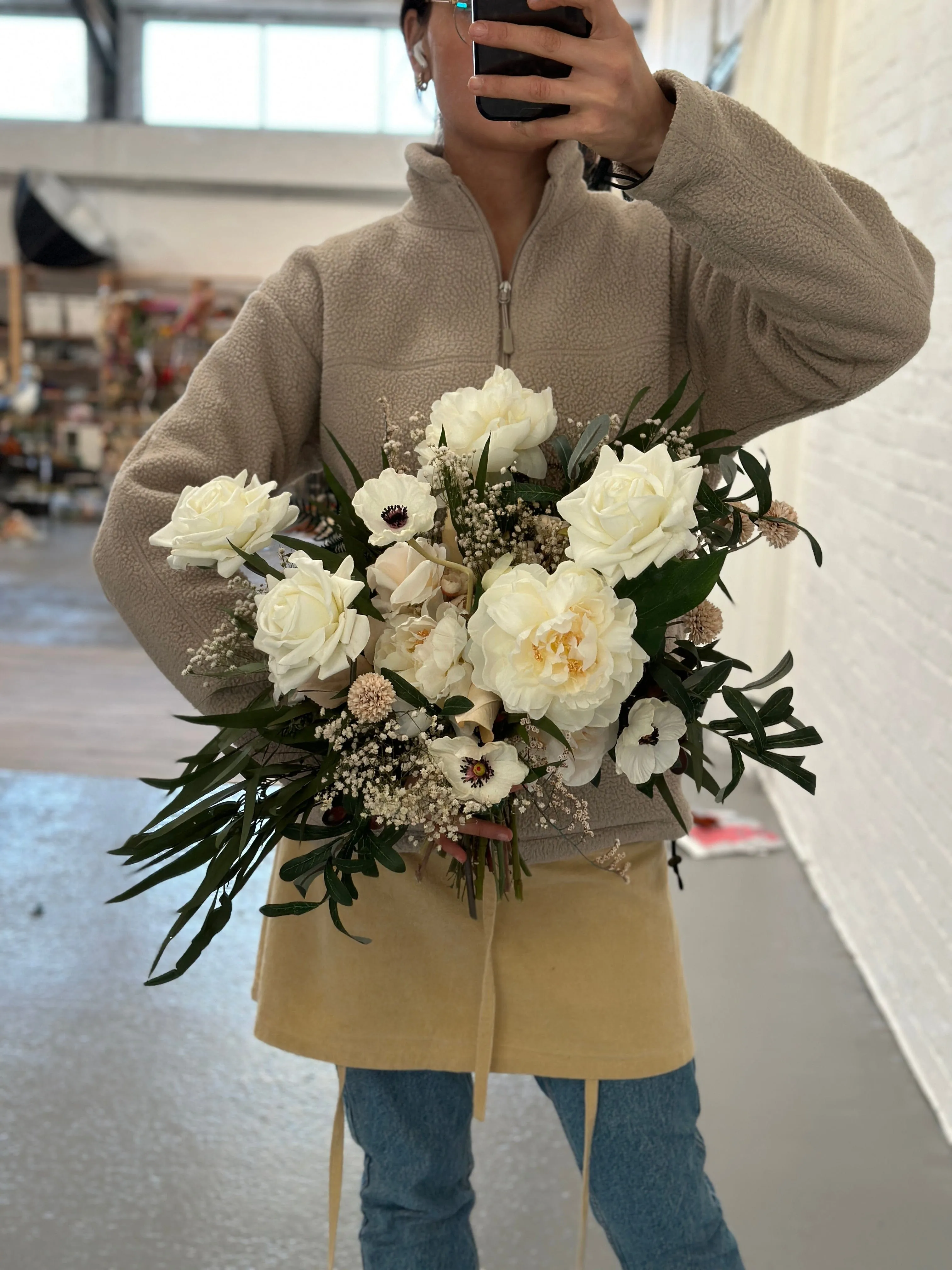 Dried & Artificial Flowers Bridal Bouquet - Lush Green & White