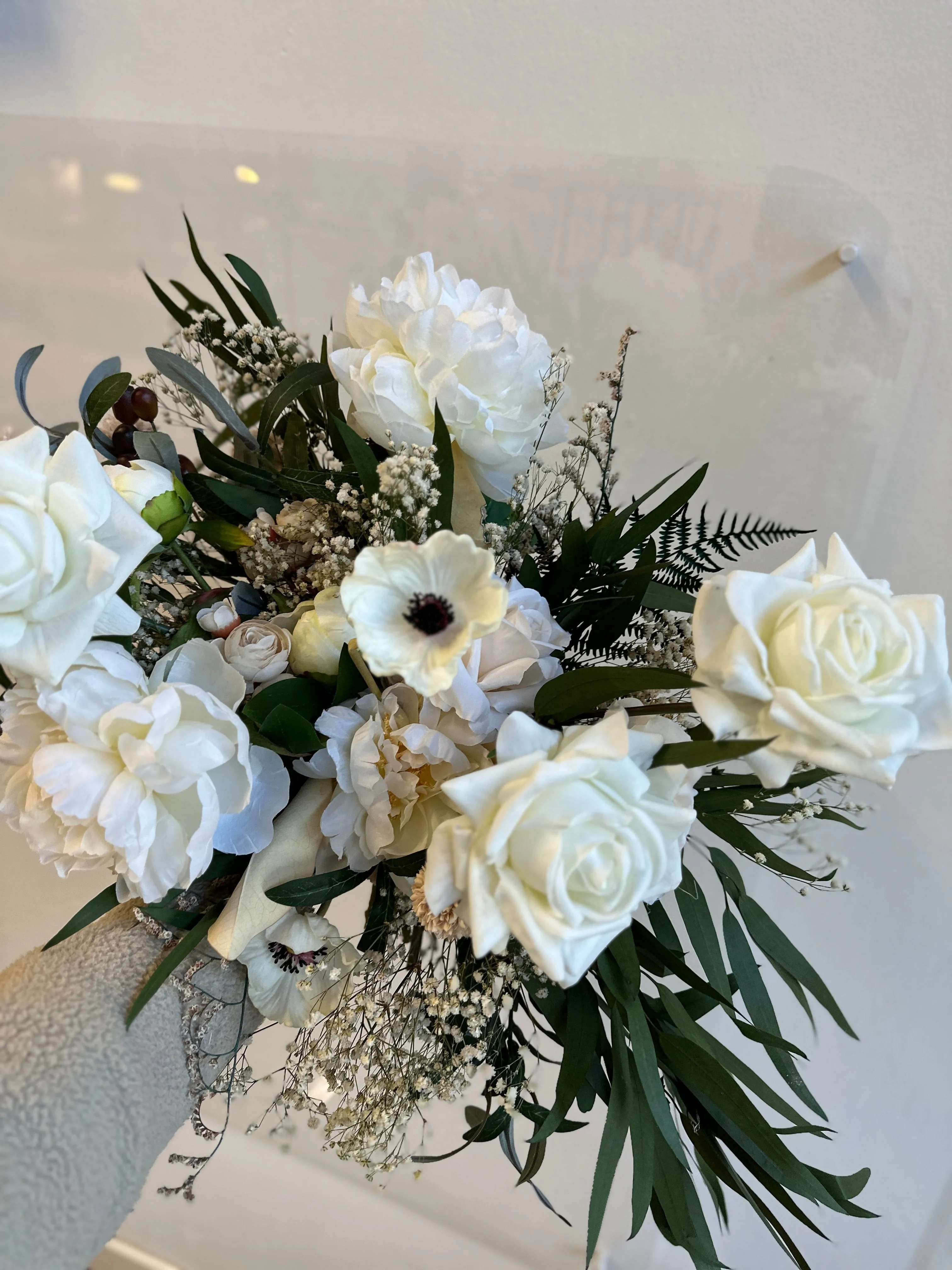 Dried & Artificial Flowers Bridal Bouquet - Lush Green & White