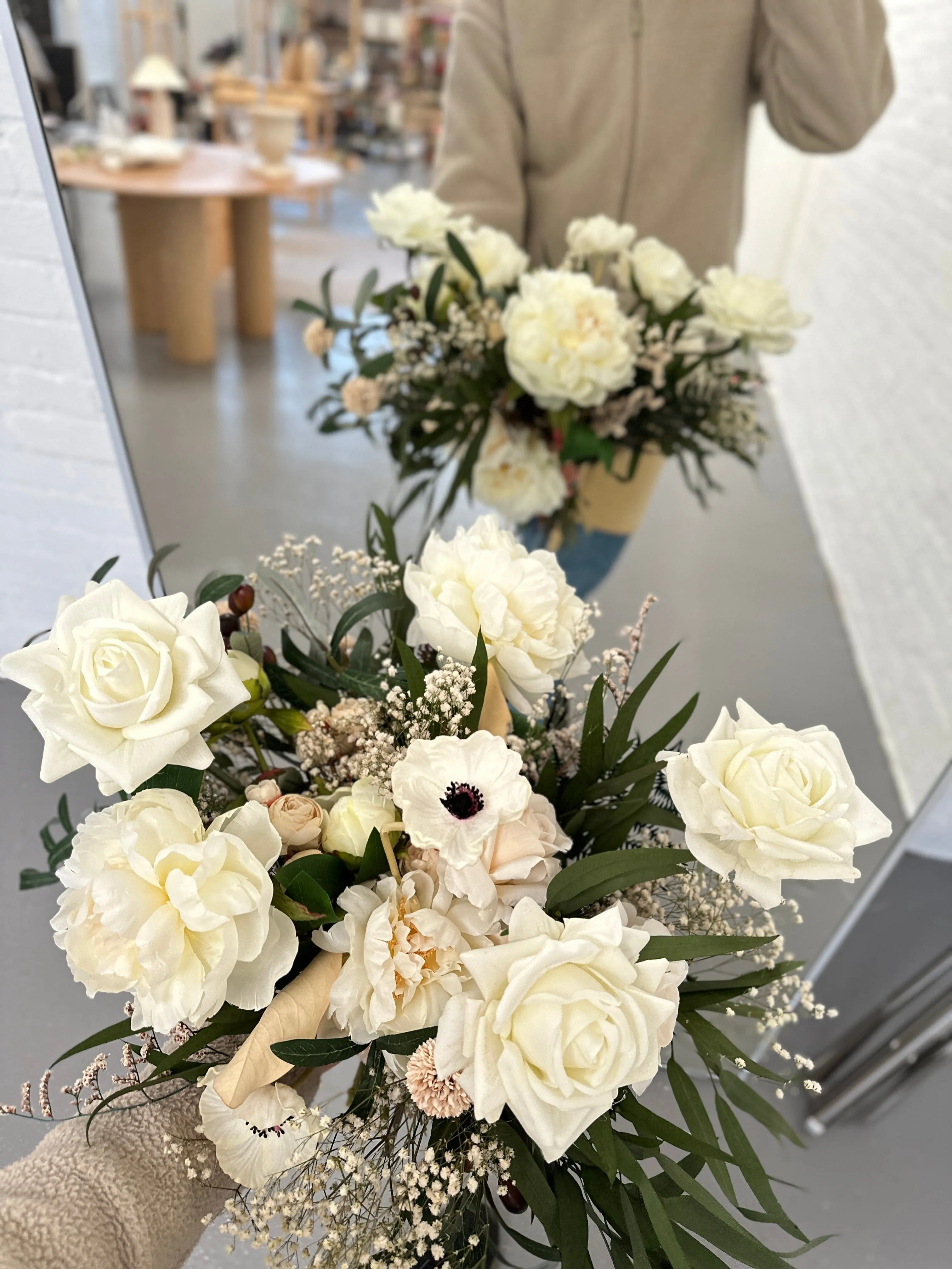 Dried & Artificial Flowers Bridal Bouquet - Lush Green & White