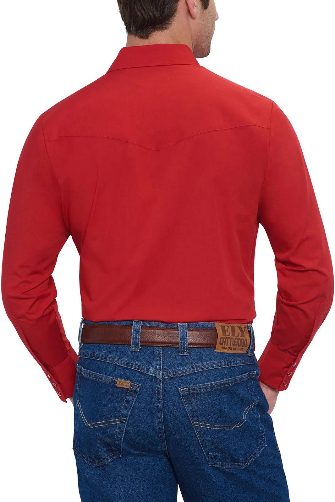 Ely Cattleman Men's Red Long Sleeve Solid Western Snap Shirt