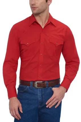 Ely Cattleman Men's Red Long Sleeve Solid Western Snap Shirt