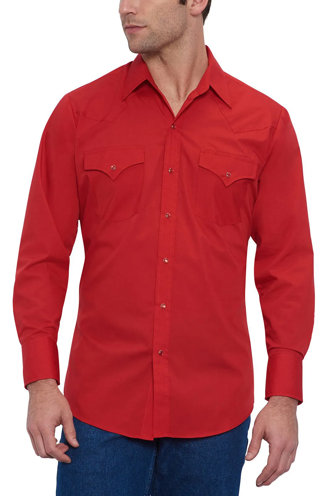 Ely Cattleman Men's Red Long Sleeve Solid Western Snap Shirt