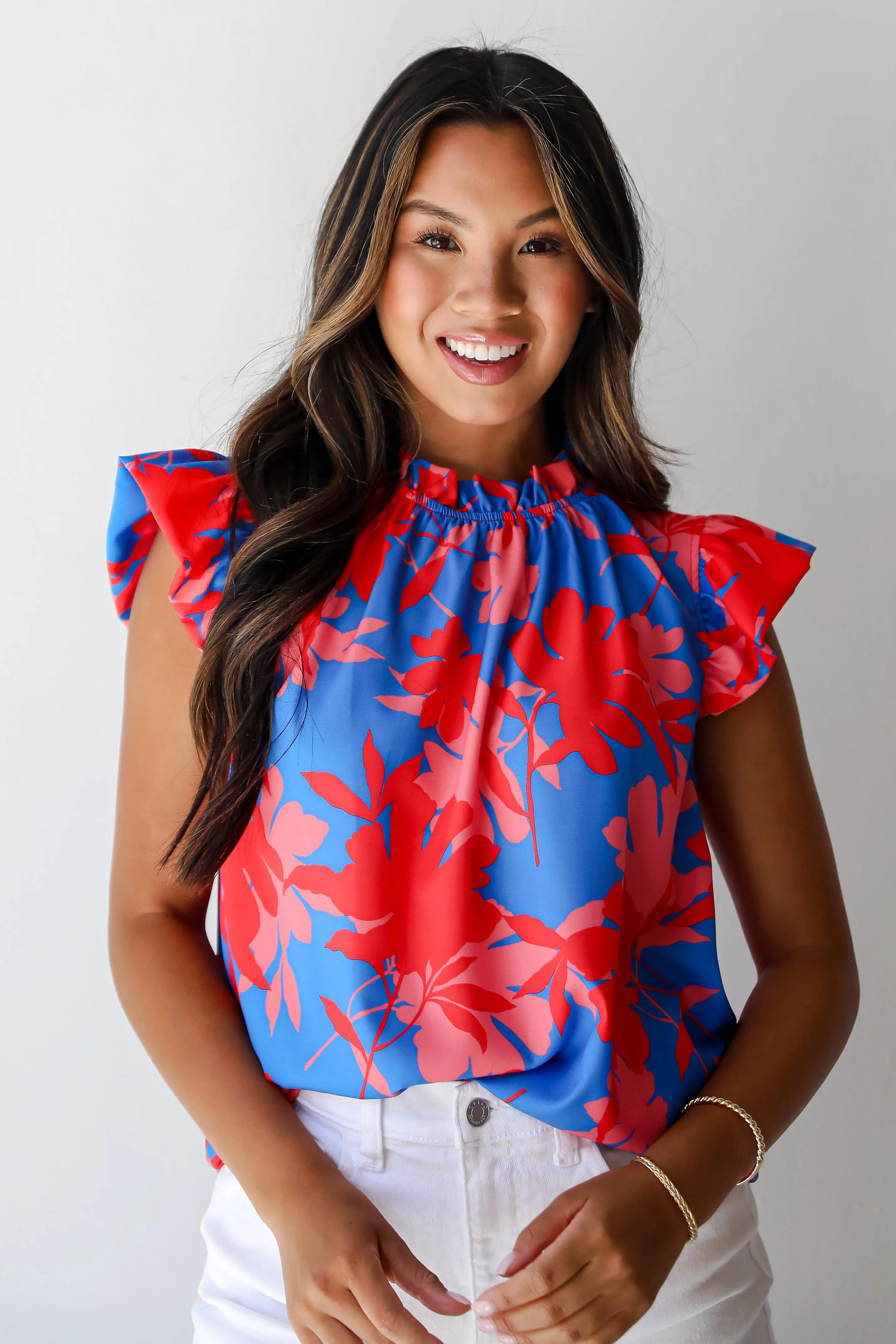 FINAL SALE - Always Elevated Blue Floral Ruffle Blouse