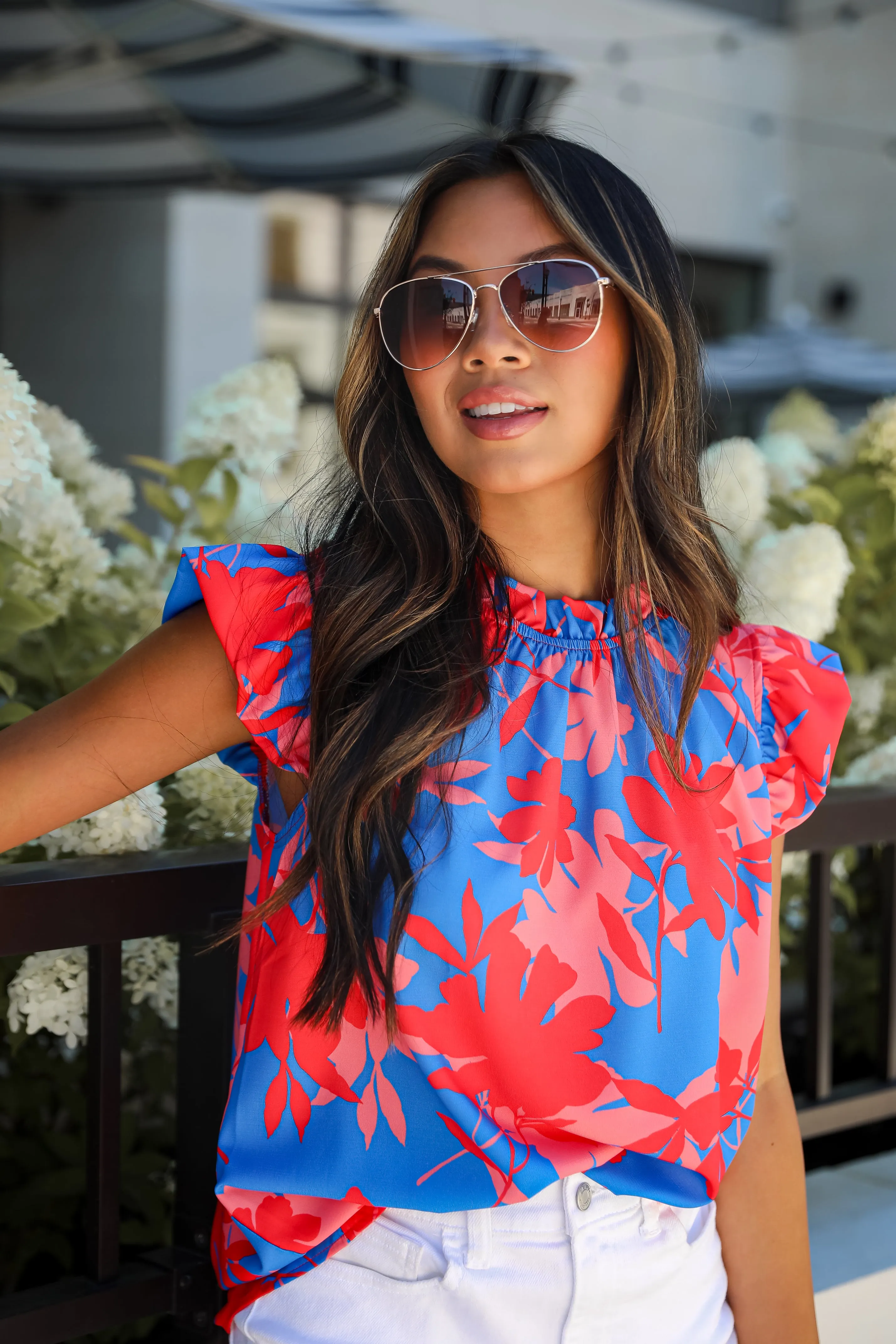 FINAL SALE - Always Elevated Blue Floral Ruffle Blouse