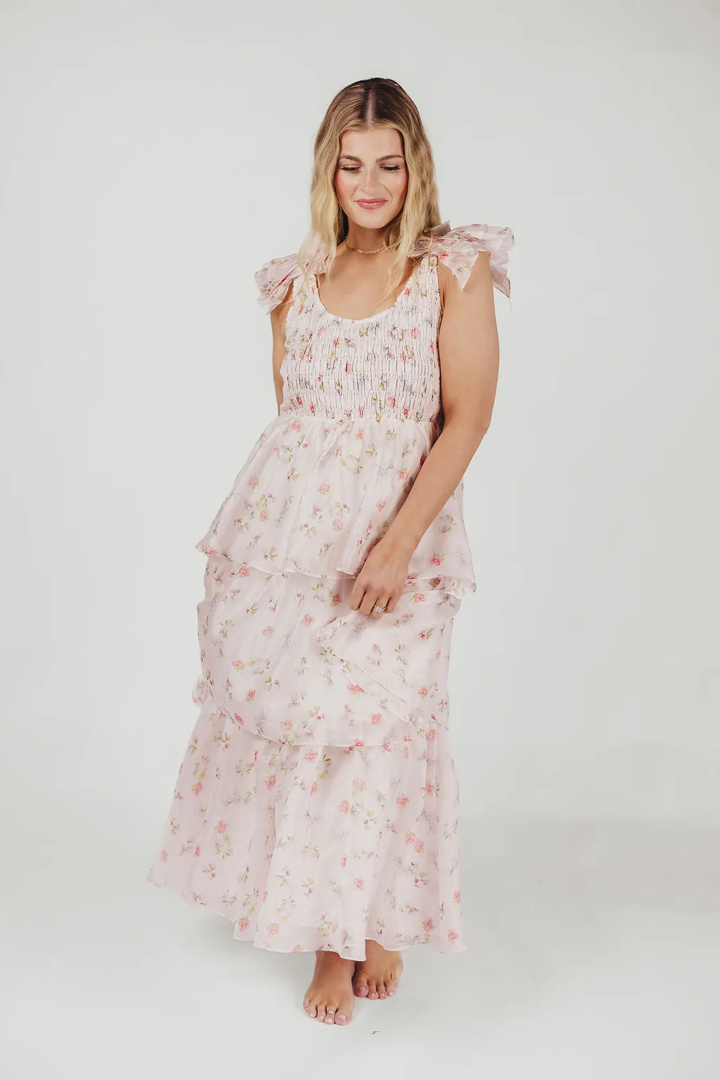 Forever & Always Midi Dress in Tiny Pink Floral - Bump Friendly & Inclusive Sizing (S-3XL)