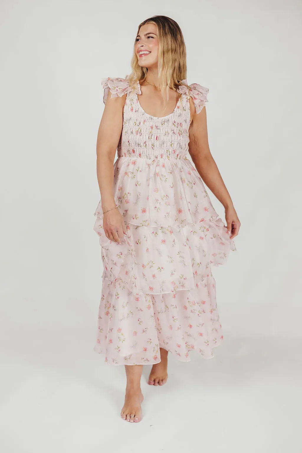 Forever & Always Midi Dress in Tiny Pink Floral - Bump Friendly & Inclusive Sizing (S-3XL)