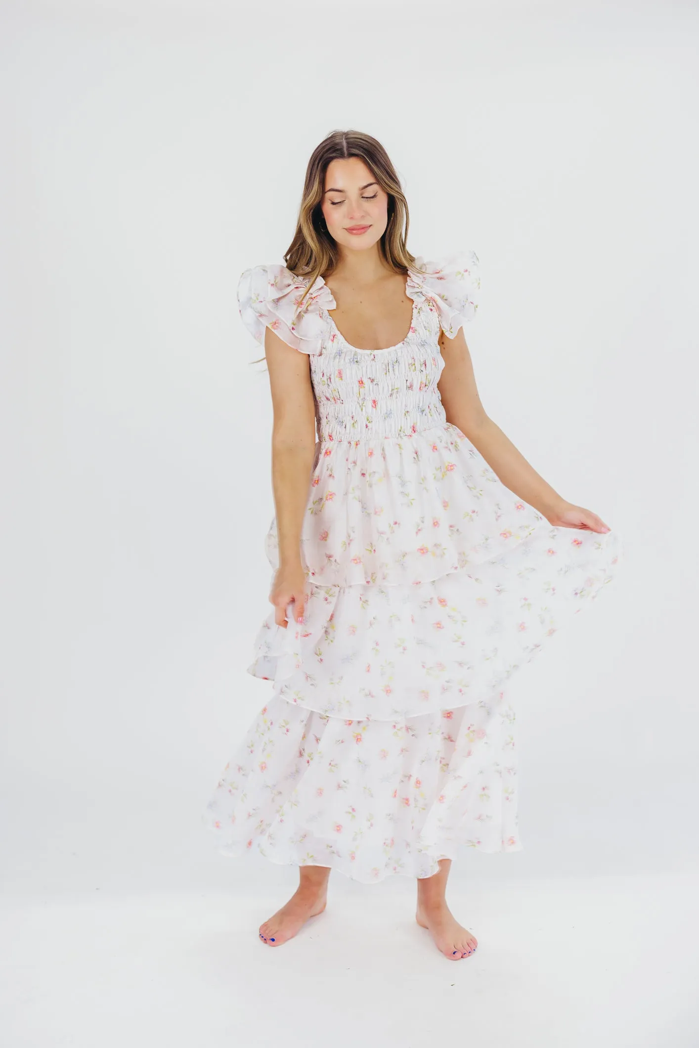 Forever & Always Midi Dress in Tiny Pink Floral - Bump Friendly & Inclusive Sizing (S-3XL)