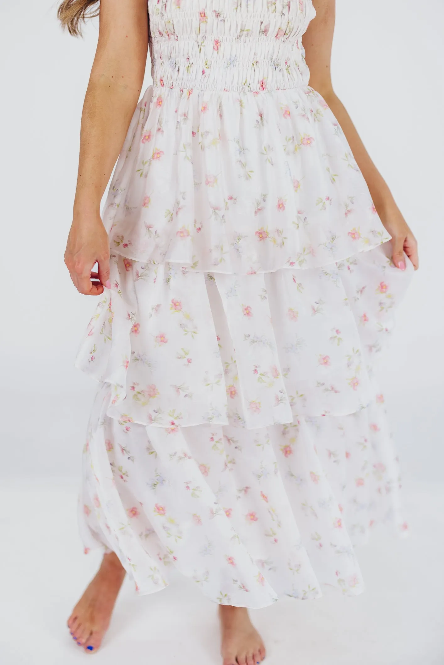 Forever & Always Midi Dress in Tiny Pink Floral - Bump Friendly & Inclusive Sizing (S-3XL)